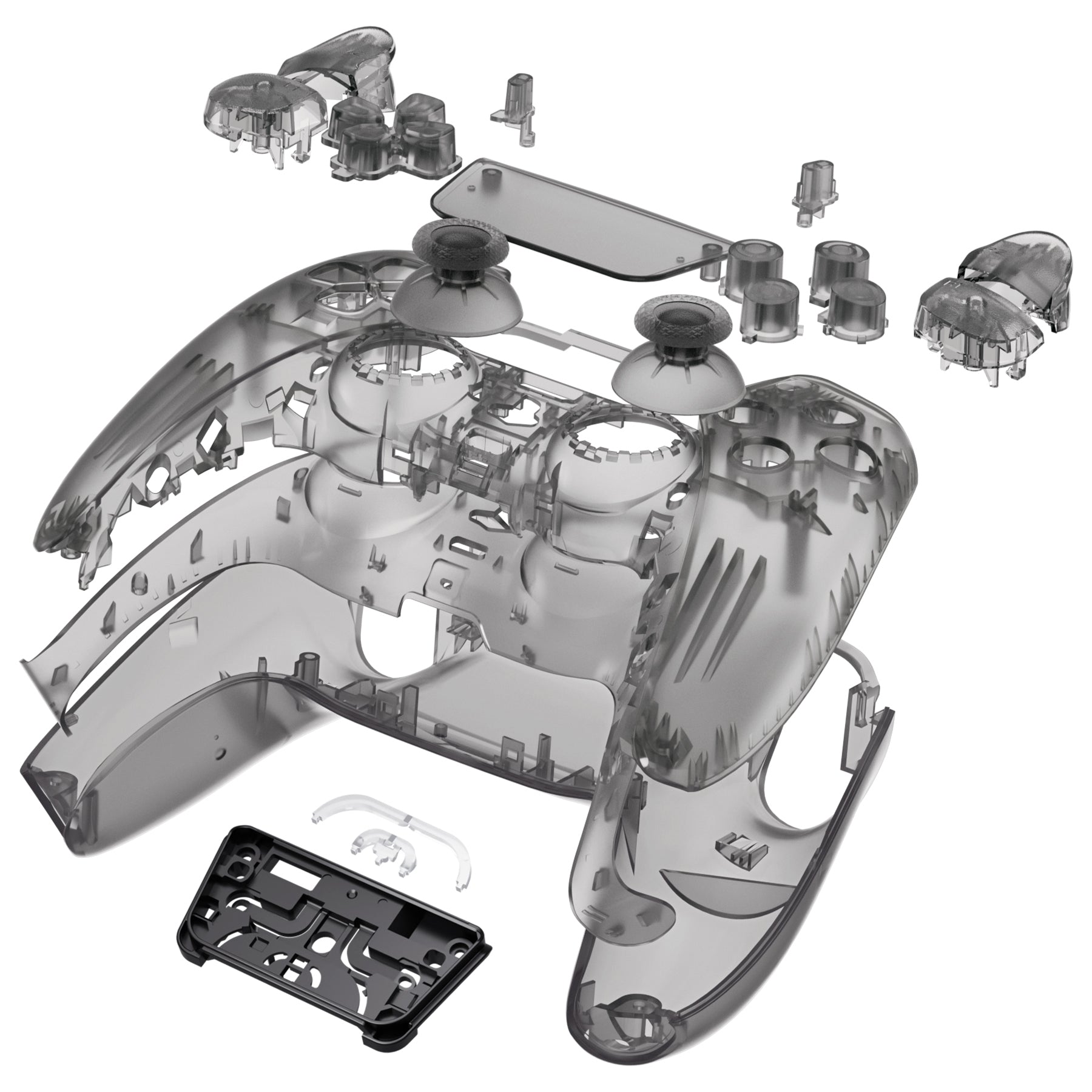 eXtremeRate Replacement Full Set Shells with Buttons Compatible with PS5 Controller BDM-030/040/050/060 - Clear Black eXtremeRate