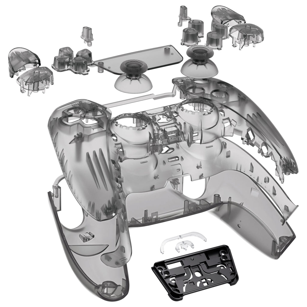 eXtremeRate Replacement Full Set Shells with Buttons Compatible with PS5 Controller BDM-030/040/050/060 - Clear Black eXtremeRate