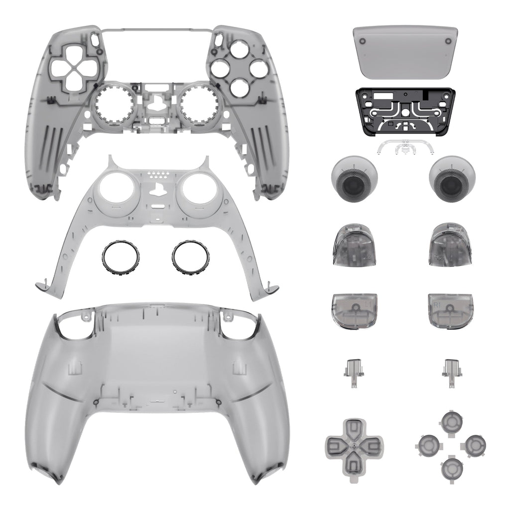 eXtremeRate Replacement Full Set Shells with Buttons Compatible with PS5 Controller BDM-030/040/050/060 - Clear Black eXtremeRate