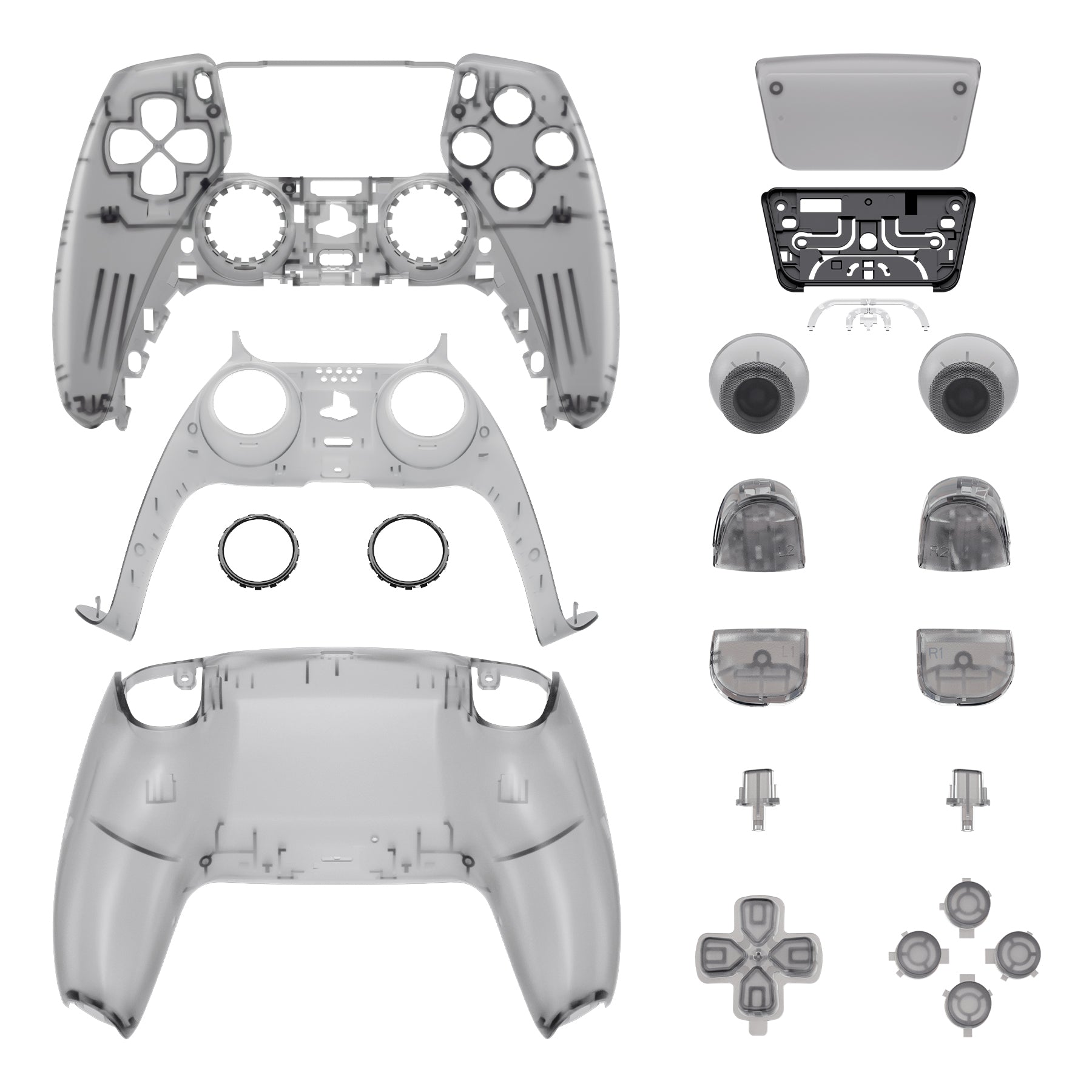 eXtremeRate Replacement Full Set Shells with Buttons Compatible with PS5 Controller BDM-030/040/050/060 - Clear Black eXtremeRate