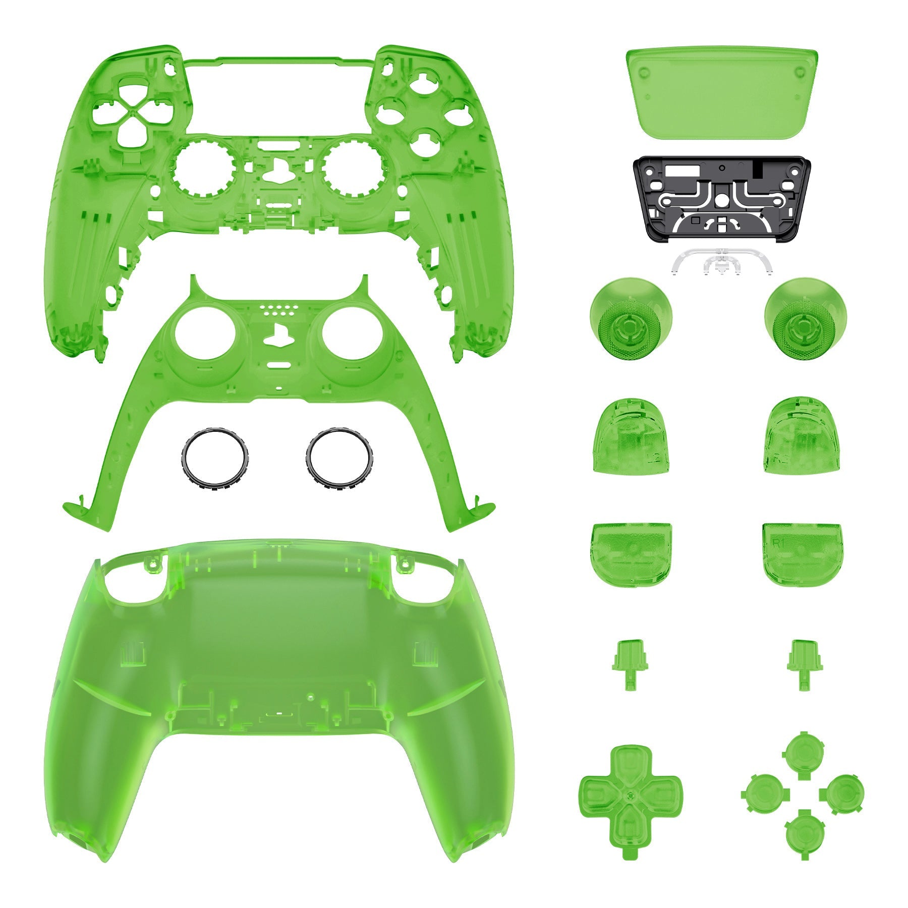 eXtremeRate Replacement Full Set Shells with Buttons Compatible with PS5 Controller BDM-030/040/050 - Clear Green eXtremeRate