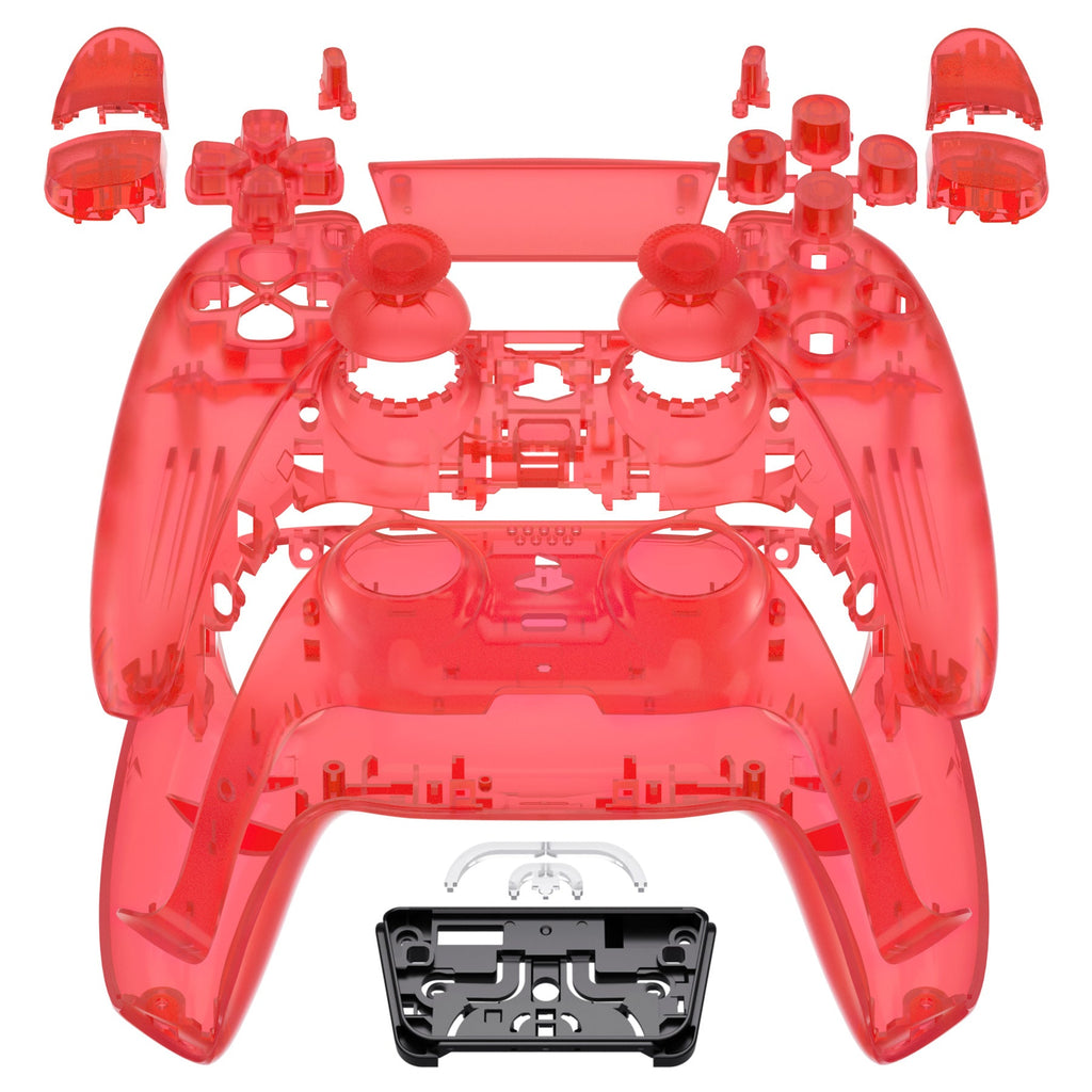 eXtremeRate Replacement Full Set Shells with Buttons Compatible with PS5 Controller BDM-030/040/050 - Clear Red eXtremeRate