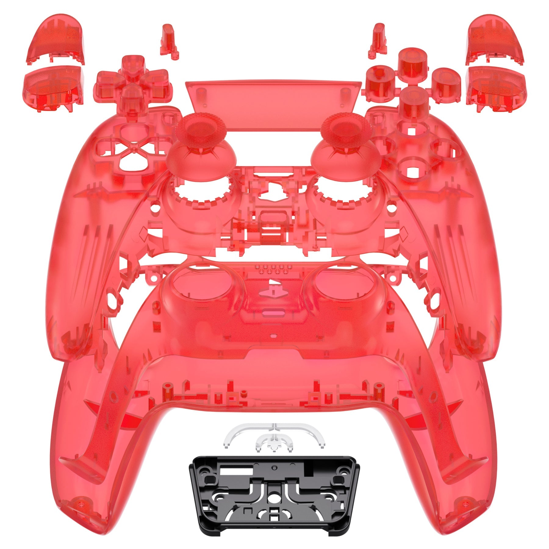 eXtremeRate Replacement Full Set Shells with Buttons Compatible with PS5 Controller BDM-030/040/050 - Clear Red eXtremeRate