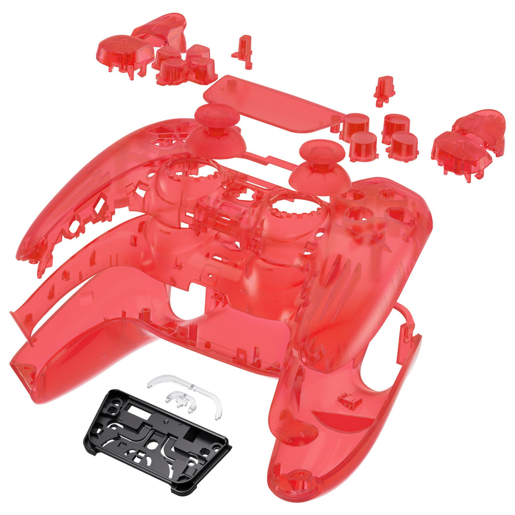 eXtremeRate Replacement Full Set Shells with Buttons Compatible with PS5 Controller BDM-030/040/050 - Clear Red eXtremeRate