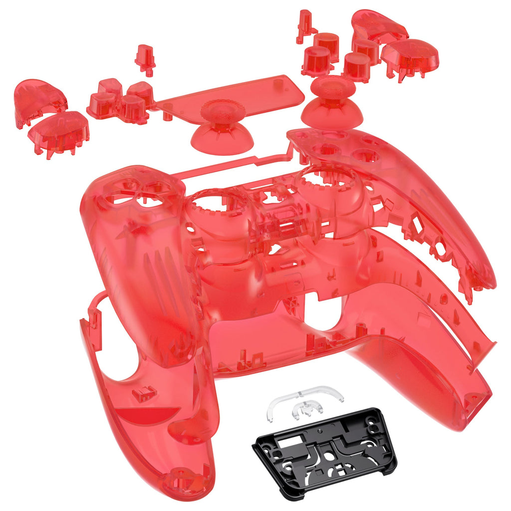 eXtremeRate Replacement Full Set Shells with Buttons Compatible with PS5 Controller BDM-030/040/050 - Clear Red eXtremeRate