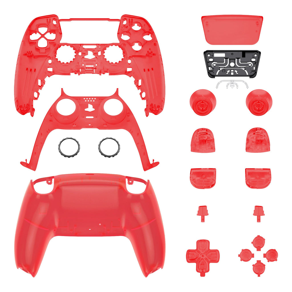 eXtremeRate Replacement Full Set Shells with Buttons Compatible with PS5 Controller BDM-030/040/050 - Clear Red eXtremeRate