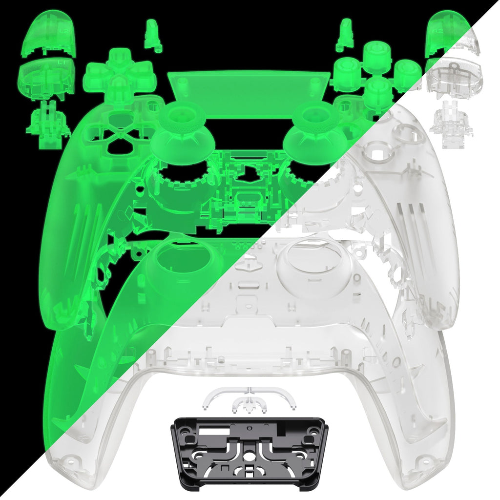 eXtremeRate Replacement Full Set Shells with Buttons Compatible with PS5 Controller BDM-030/040/050 - Glow in Dark - Green eXtremeRate
