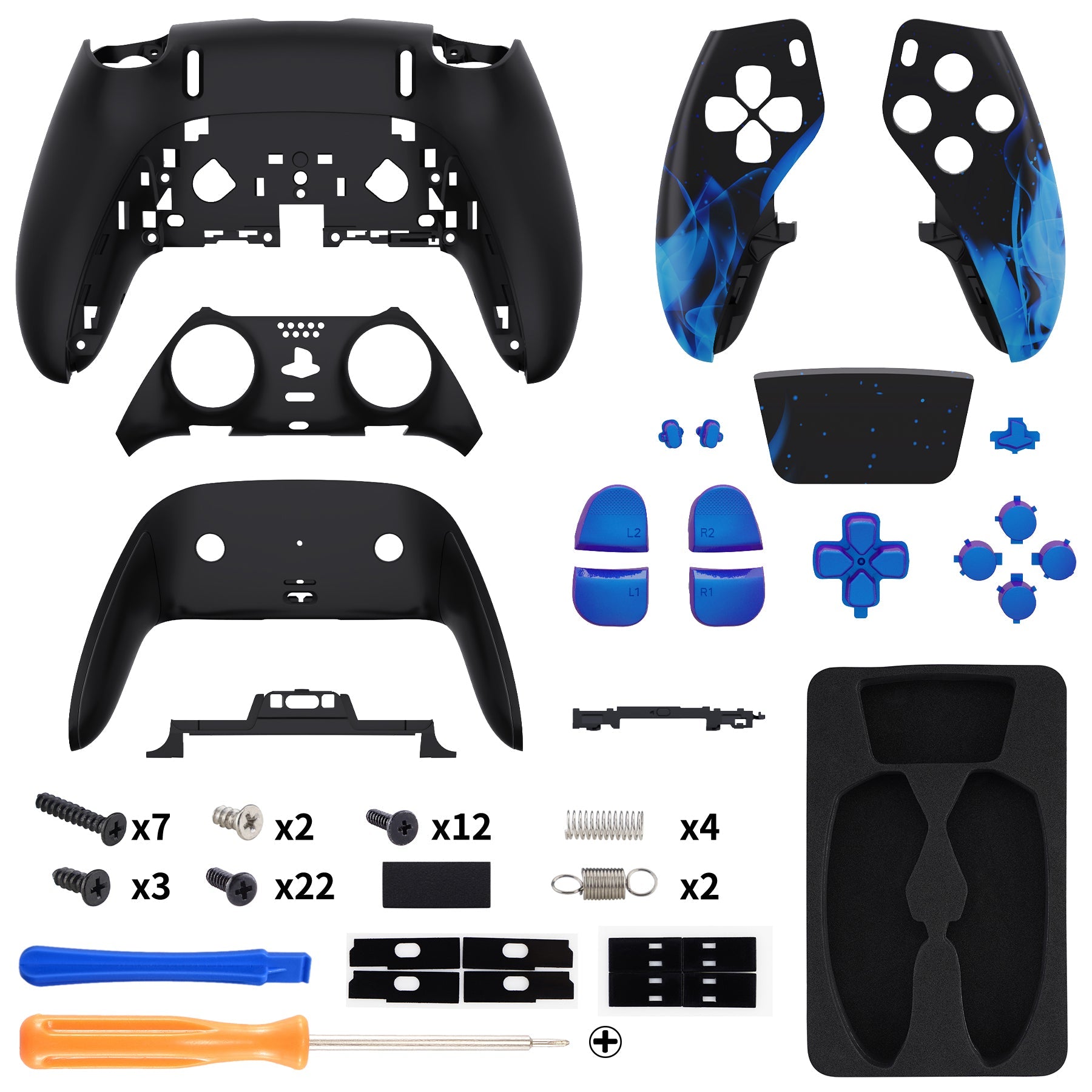 eXtremeRate Replacement Full Set Shells with Buttons Compatible with PS5 Edge Controller - Blue Flame eXtremeRate