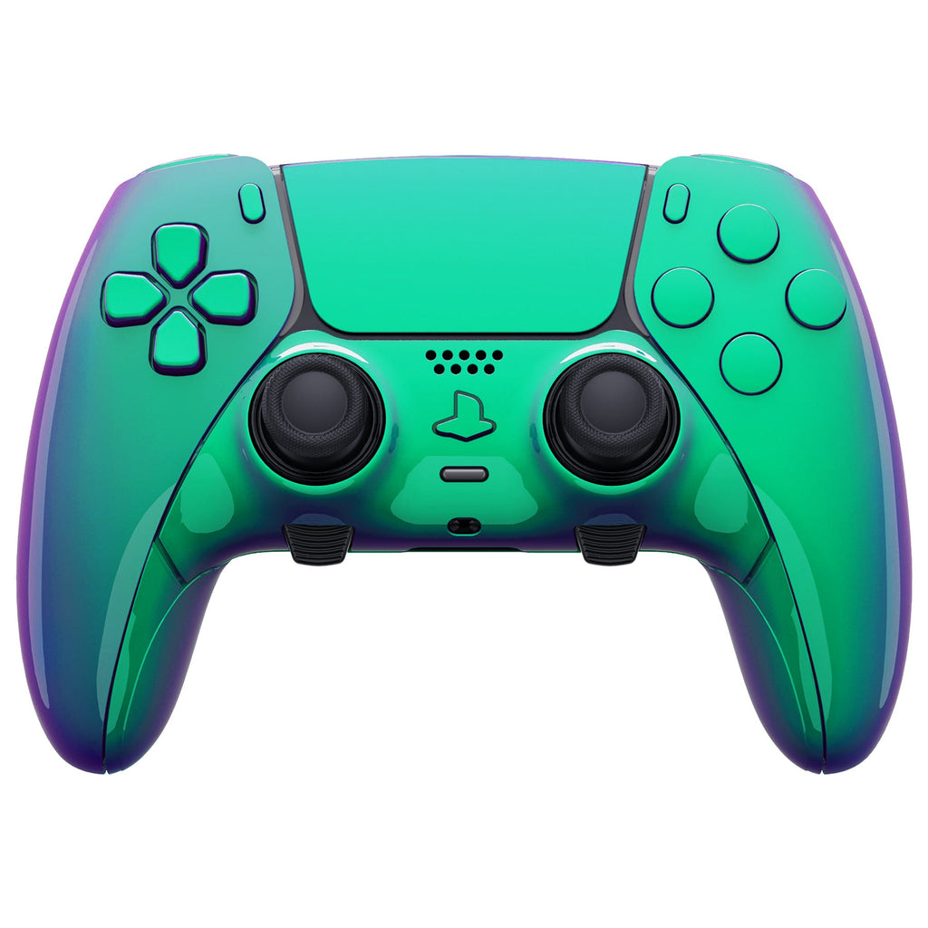 eXtremeRate Replacement Full Set Shells with Buttons Compatible with PS5 Edge Controller - Chameleon Green Purple eXtremeRate
