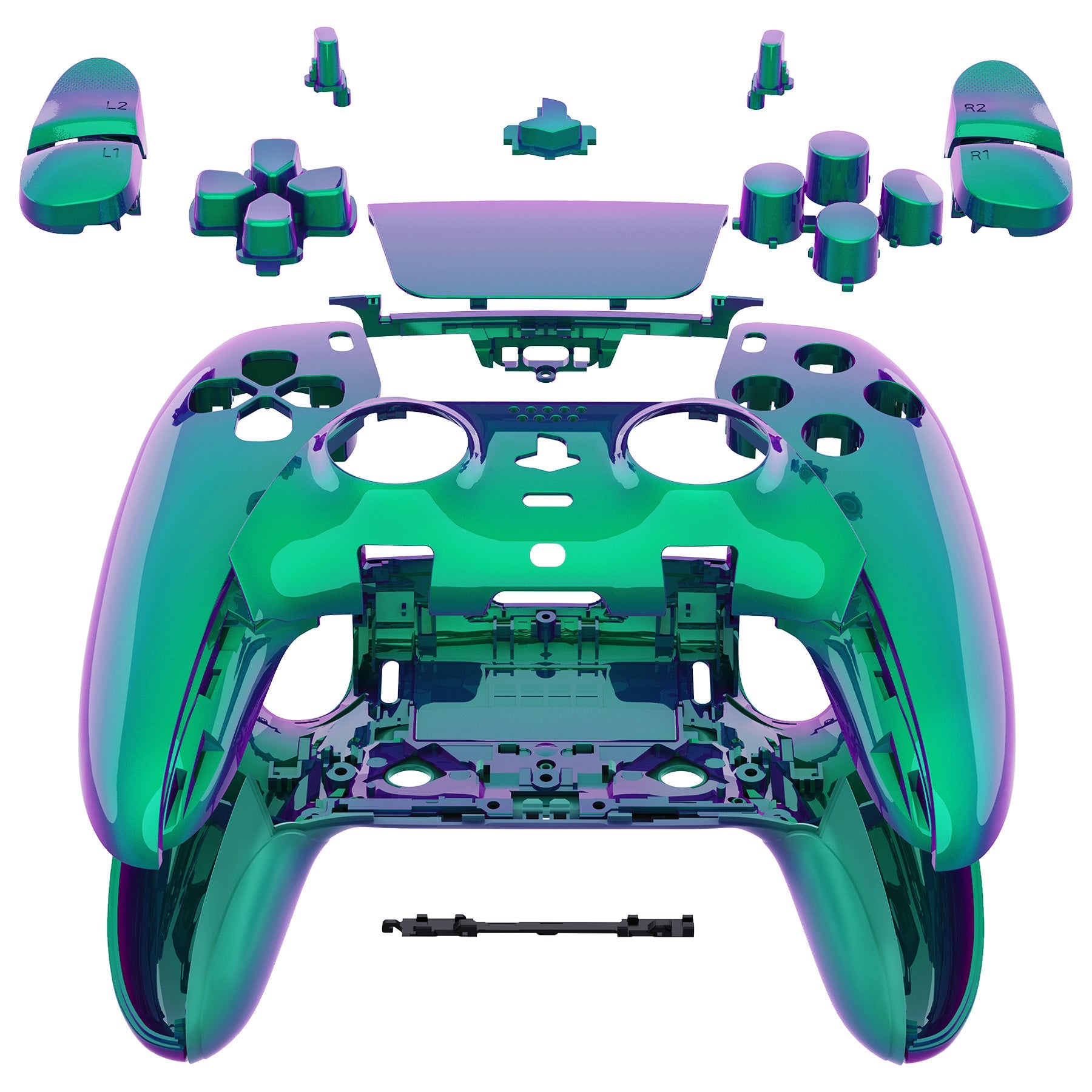 eXtremeRate Replacement Full Set Shells with Buttons Compatible with PS5 Edge Controller - Chameleon Green Purple eXtremeRate