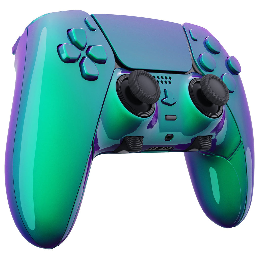 eXtremeRate Replacement Full Set Shells with Buttons Compatible with PS5 Edge Controller - Chameleon Green Purple eXtremeRate