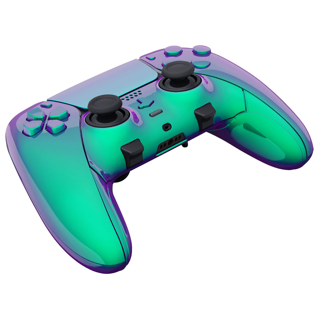 eXtremeRate Replacement Full Set Shells with Buttons Compatible with PS5 Edge Controller - Chameleon Green Purple eXtremeRate