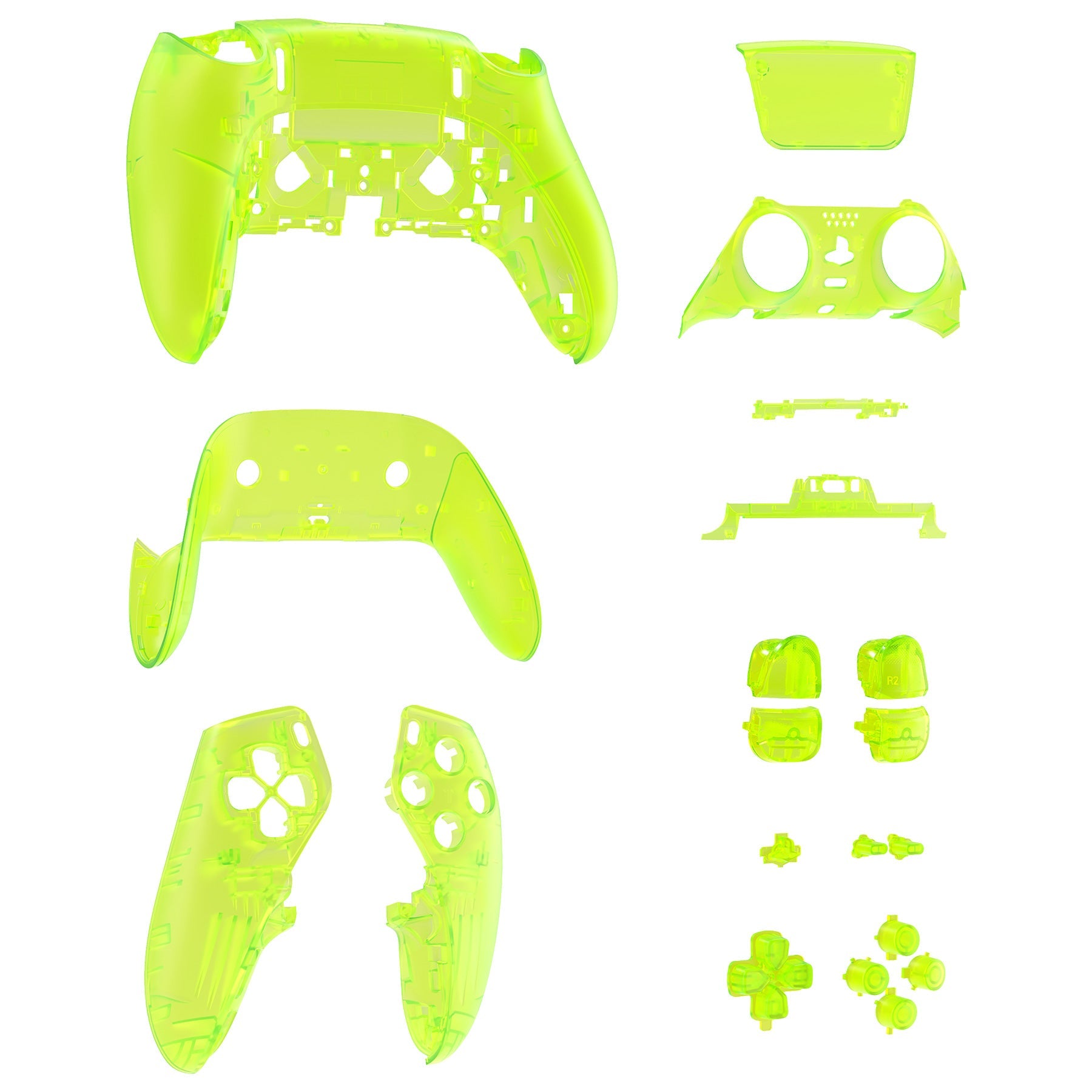 eXtremeRate Replacement Full Set Shells with Buttons Compatible with PS5 Edge Controller - Clear Lime Green eXtremeRate