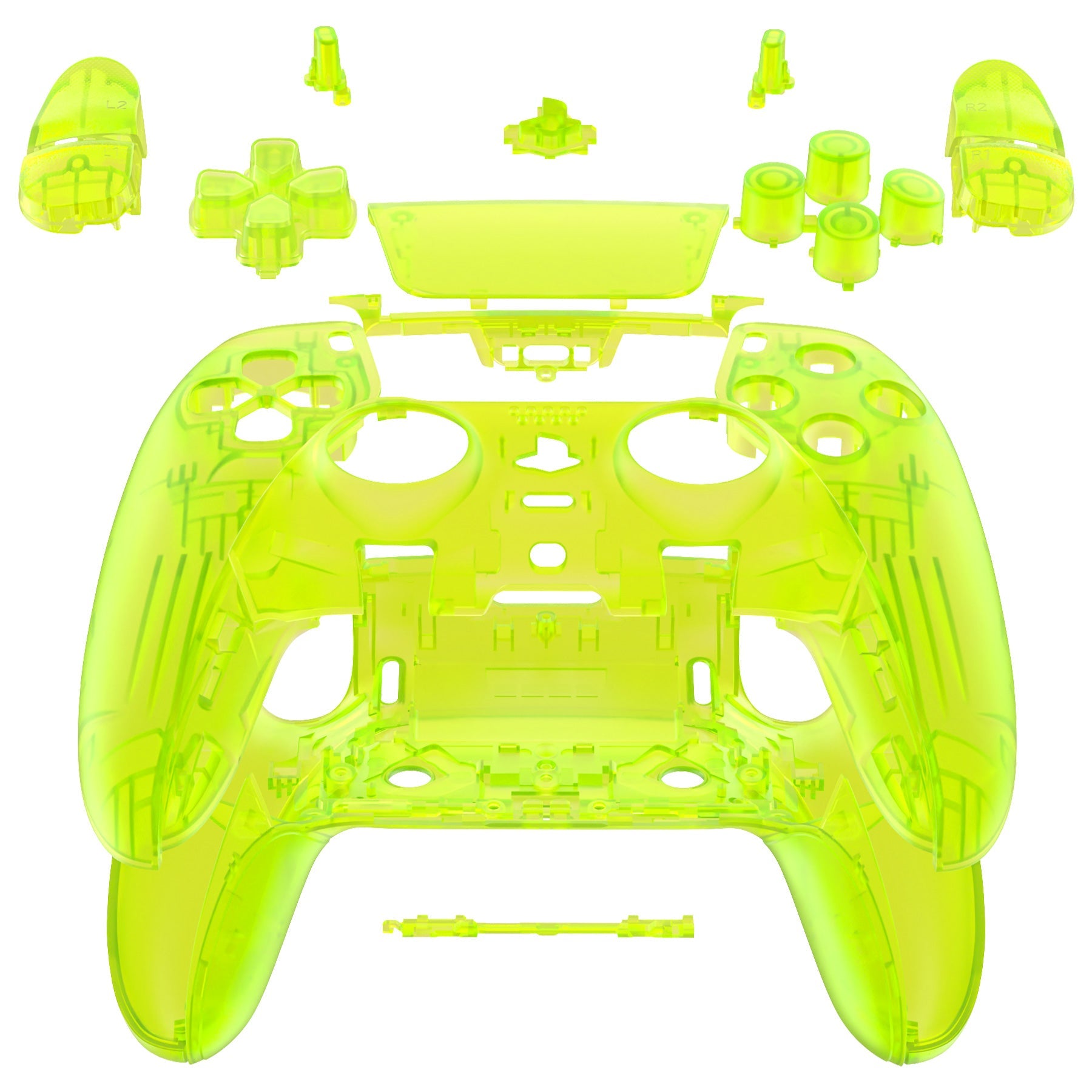 eXtremeRate Replacement Full Set Shells with Buttons Compatible with PS5 Edge Controller - Clear Lime Green eXtremeRate