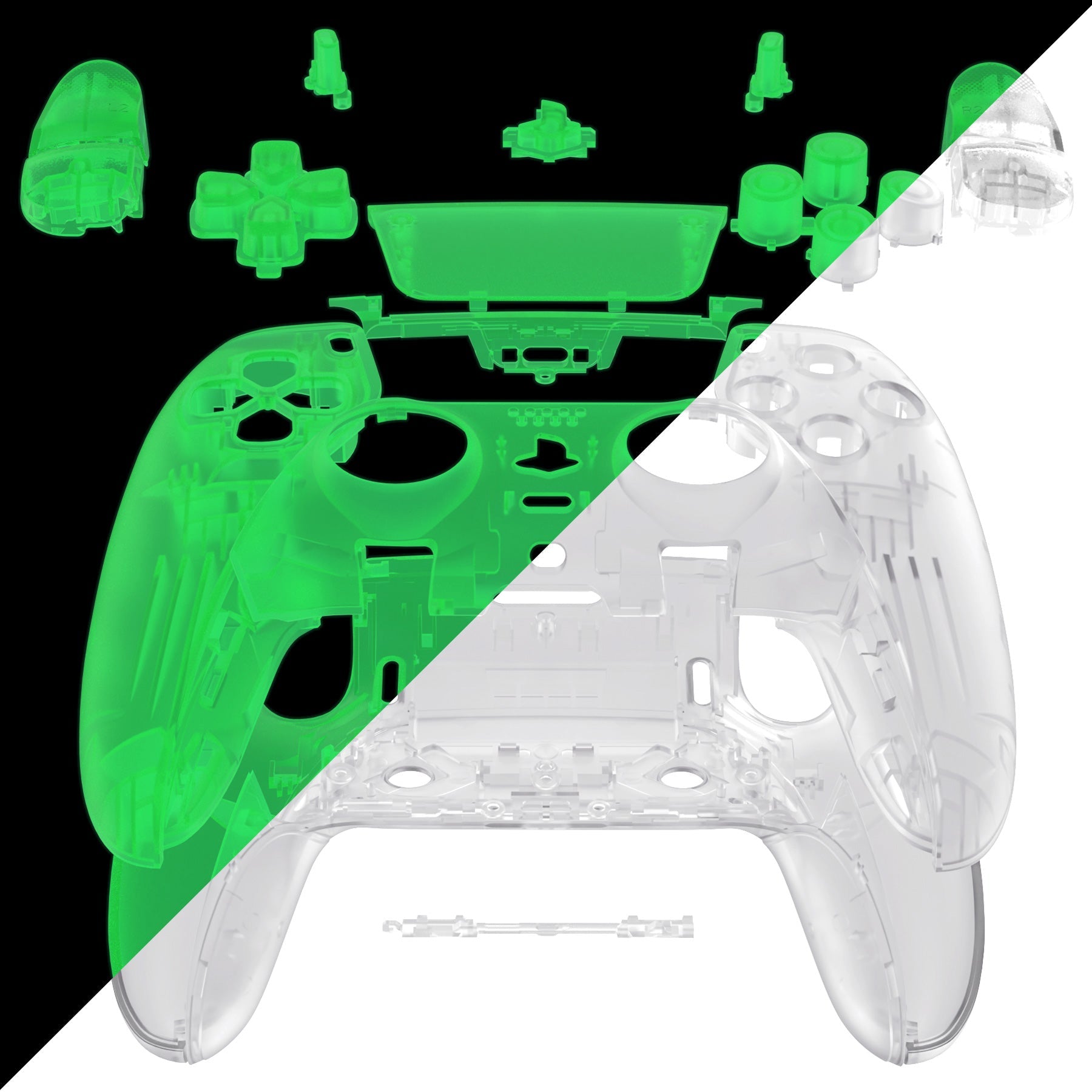 eXtremeRate Replacement Full Set Shells with Buttons Compatible with PS5 Edge Controller - Glow in Dark - Green eXtremeRate