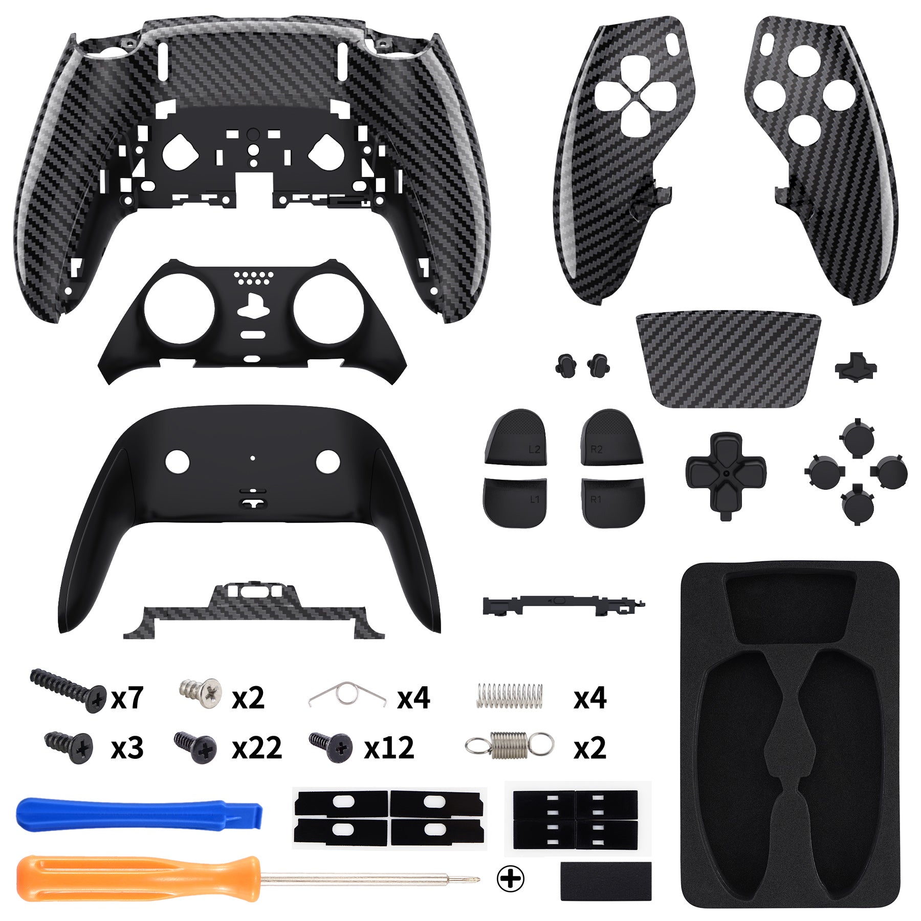 eXtremeRate Replacement Full Set Shells with Buttons Compatible with PS5 Edge Controller - Graphite Carbon Fiber eXtremeRate