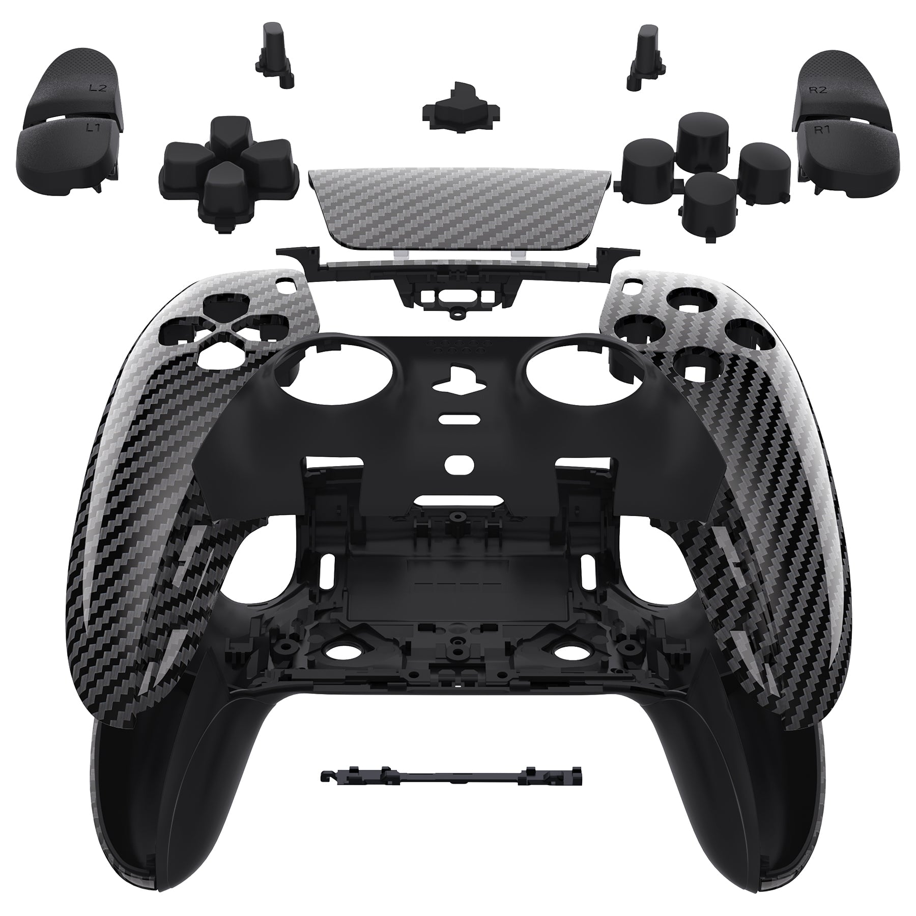eXtremeRate Replacement Full Set Shells with Buttons Compatible with PS5 Edge Controller - Graphite Carbon Fiber eXtremeRate