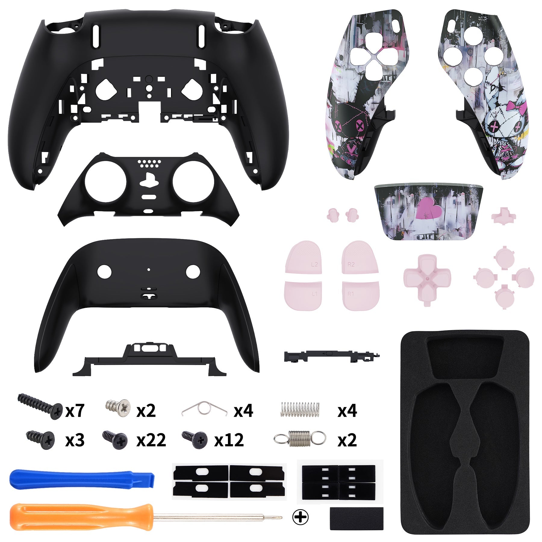 eXtremeRate Replacement Full Set Shells with Buttons Compatible with PS5 Edge Controller - Lovely Punky Bunny eXtremeRate
