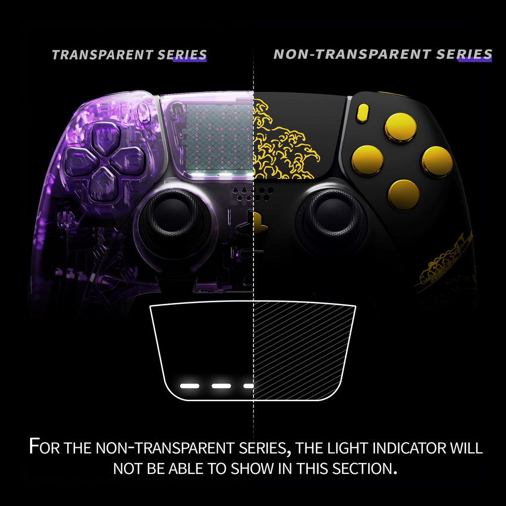 eXtremeRate Replacement Full Set Shells with Buttons Compatible with PS5 Edge Controller - The Great GOLDEN Wave Off Kanagawa - Black eXtremeRate