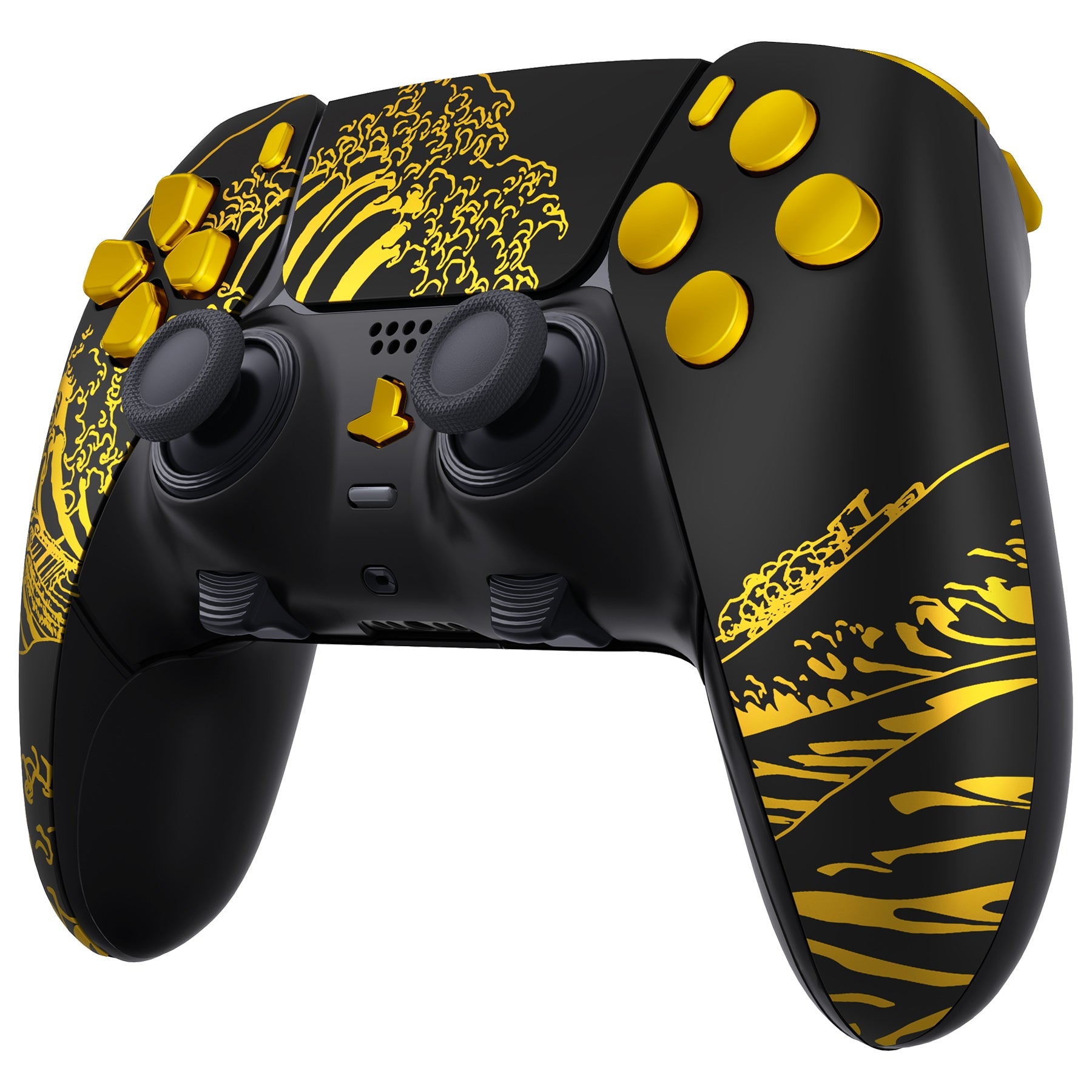 eXtremeRate Replacement Full Set Shells with Buttons Compatible with PS5 Edge Controller - The Great GOLDEN Wave Off Kanagawa - Black eXtremeRate