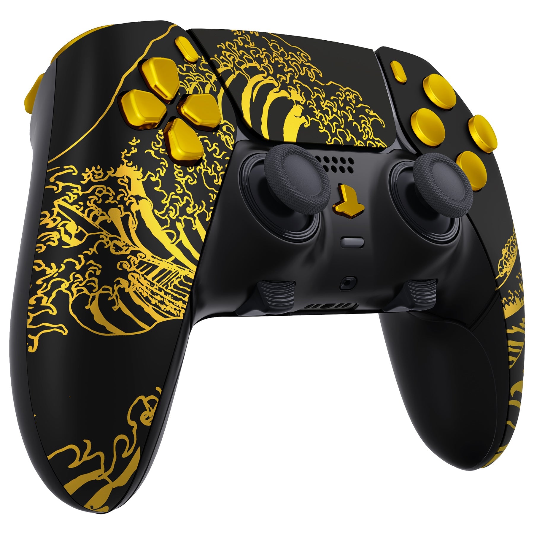 eXtremeRate Replacement Full Set Shells with Buttons Compatible with PS5 Edge Controller - The Great GOLDEN Wave Off Kanagawa - Black eXtremeRate