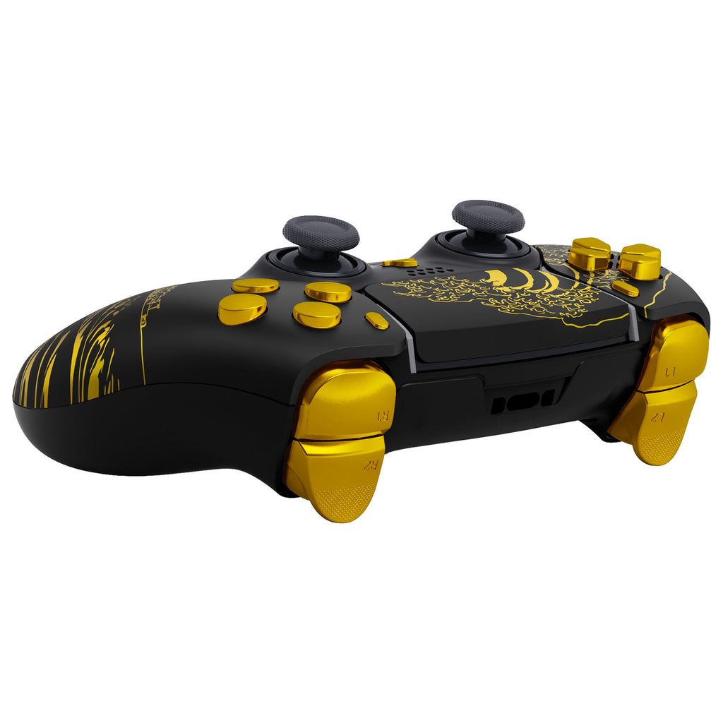 eXtremeRate Replacement Full Set Shells with Buttons Compatible with PS5 Edge Controller - The Great GOLDEN Wave Off Kanagawa - Black eXtremeRate