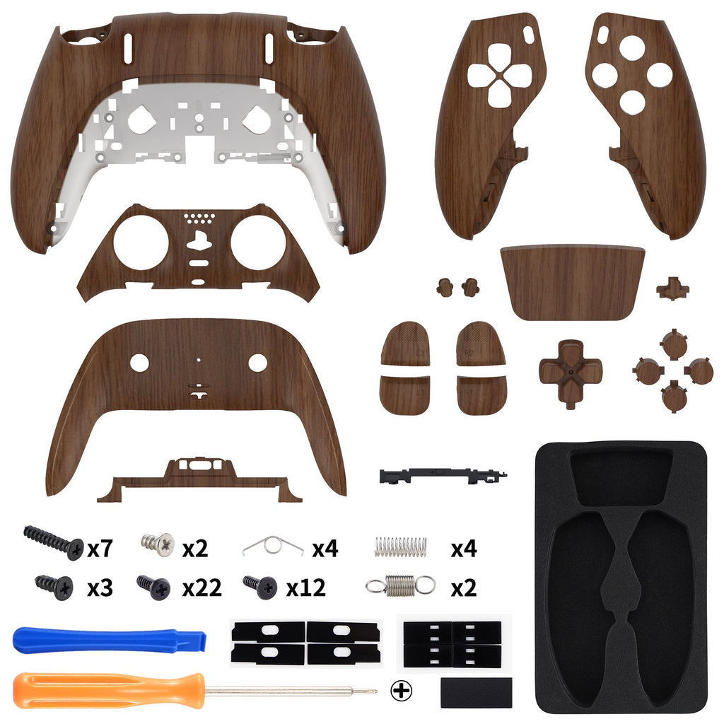 eXtremeRate Replacement Full Set Shells with Buttons Compatible with PS5 Edge Controller - Wood Grain eXtremeRate