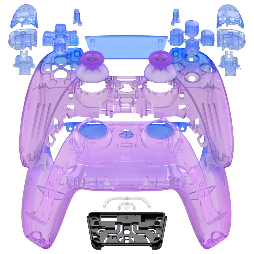 eXtremeRate Replacement Full Set Shells with Buttons Compatible with PS5 Controller BDM-030/040/050 - Gradient Translucent Bluebell eXtremeRate