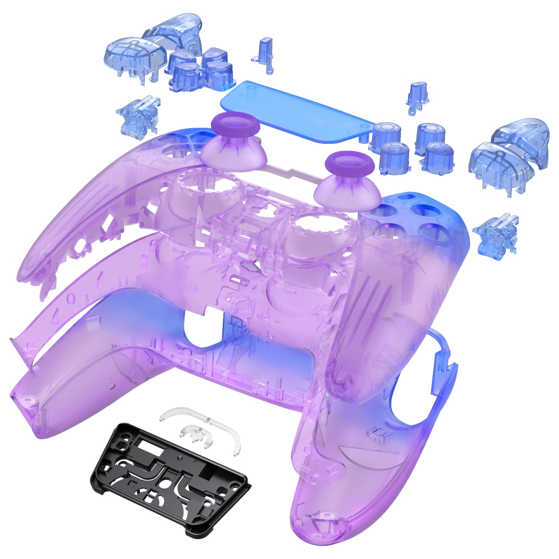 eXtremeRate Replacement Full Set Shells with Buttons Compatible with PS5 Controller BDM-030/040/050 - Gradient Translucent Bluebell eXtremeRate