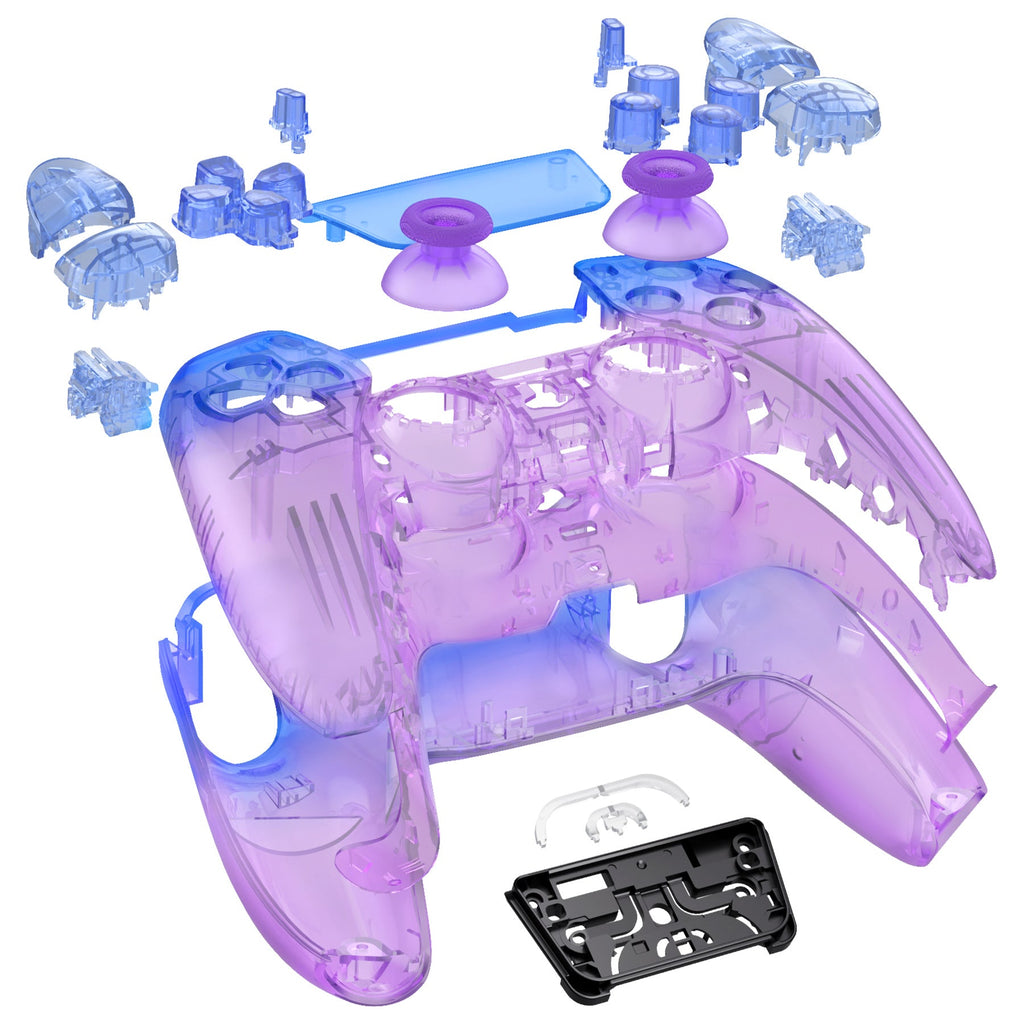 eXtremeRate Replacement Full Set Shells with Buttons Compatible with PS5 Controller BDM-030/040/050 - Gradient Translucent Bluebell eXtremeRate