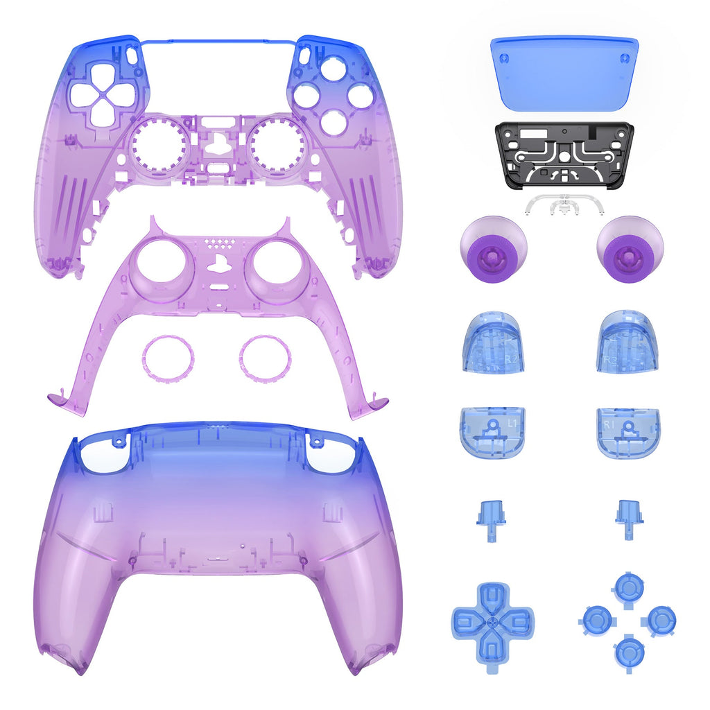 eXtremeRate Replacement Full Set Shells with Buttons Compatible with PS5 Controller BDM-030/040/050 - Gradient Translucent Bluebell eXtremeRate