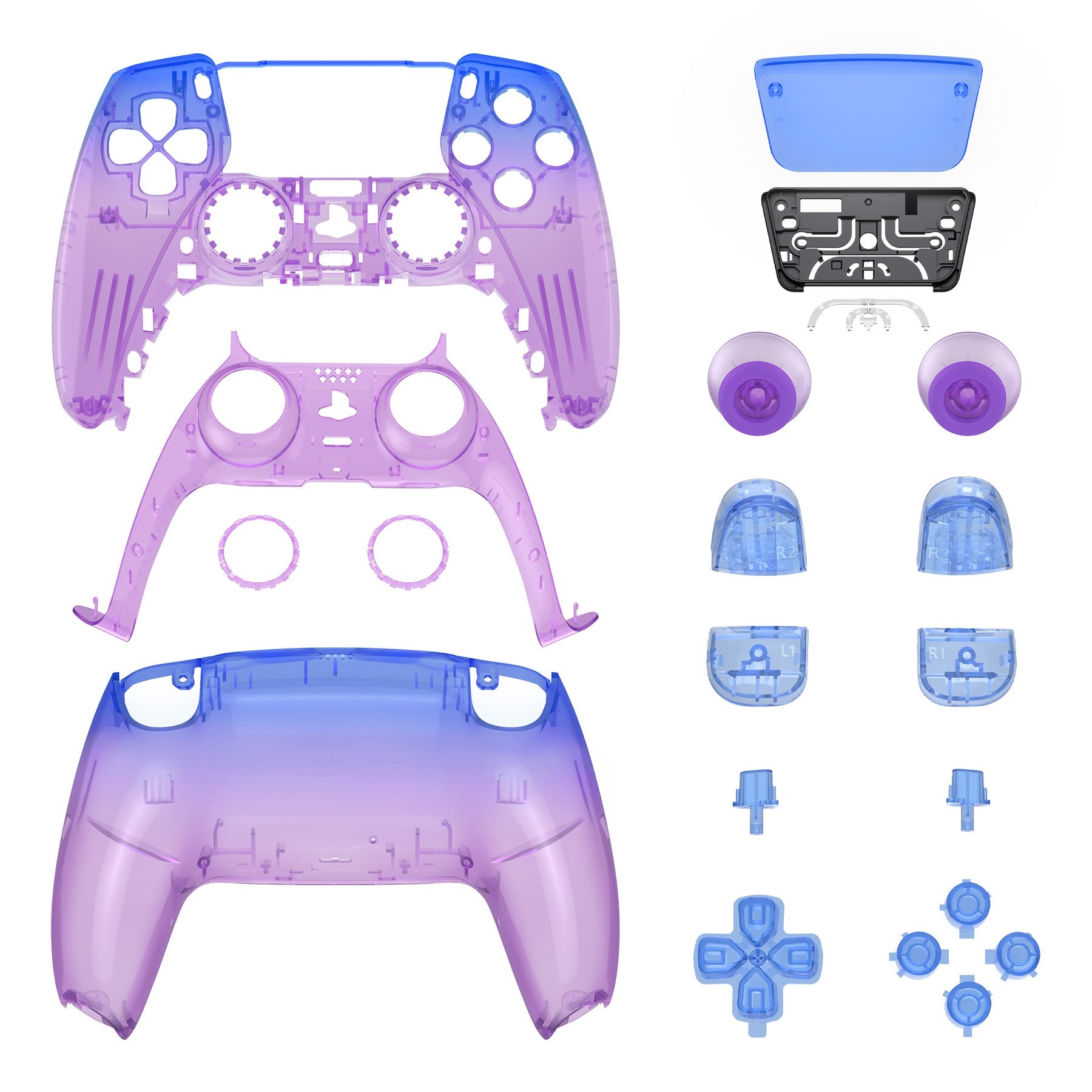 eXtremeRate Replacement Full Set Shells with Buttons Compatible with PS5 Controller BDM-030/040/050 - Gradient Translucent Bluebell eXtremeRate
