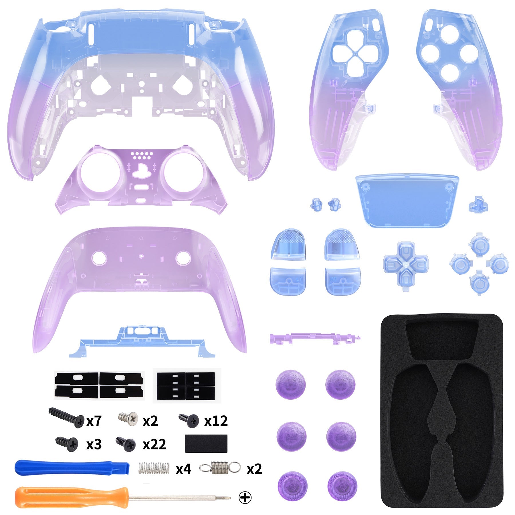 eXtremeRate Replacement Full Set Shells with Buttons Compatible with PS5 Edge Controller - Gradient Translucent Bluebell eXtremeRate