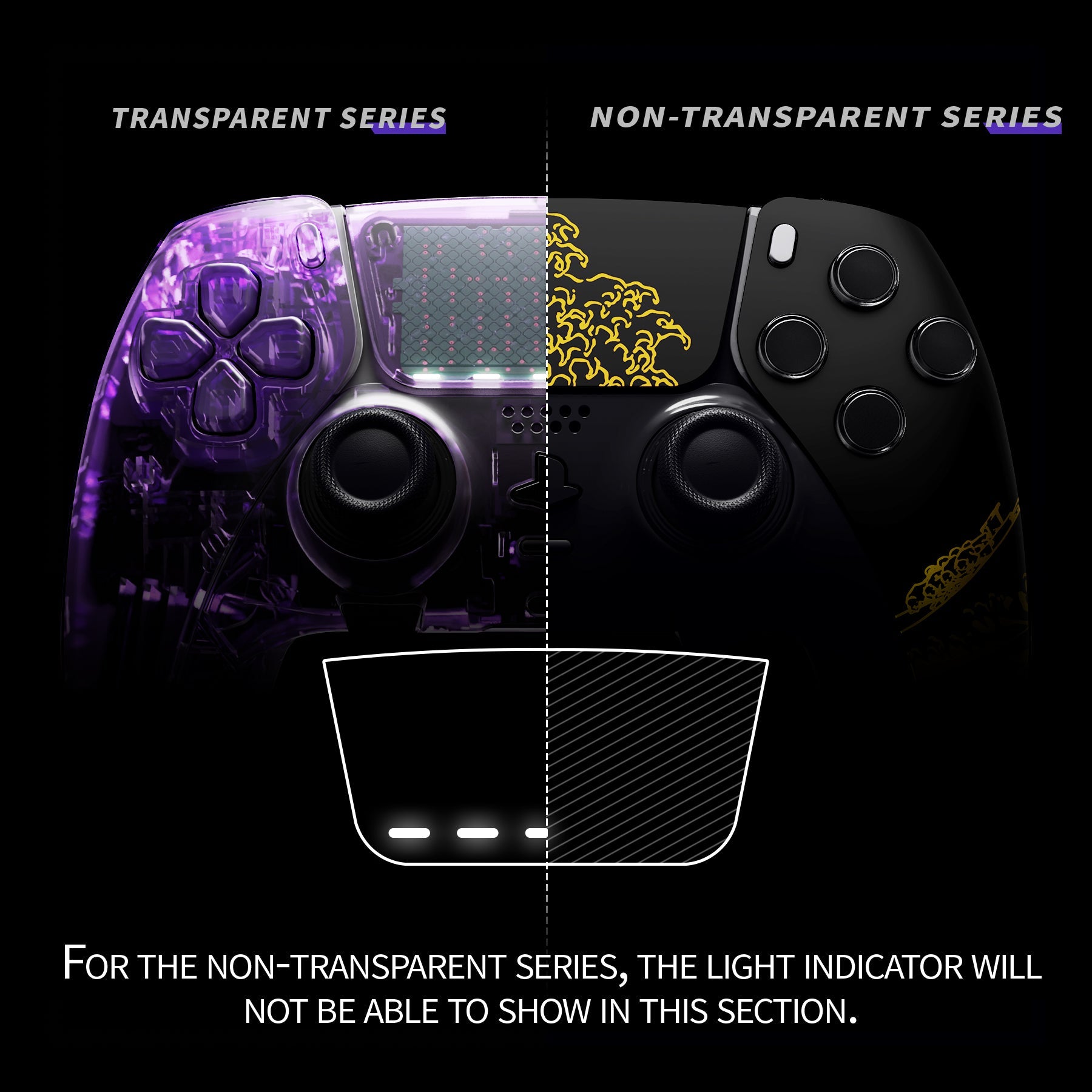 eXtremeRate Replacement Left Right Front Housing Shell with Touchpad Compatible with PS5 Edge Controller - The Great GOLDEN Wave Off Kanagawa - Black eXtremeRate
