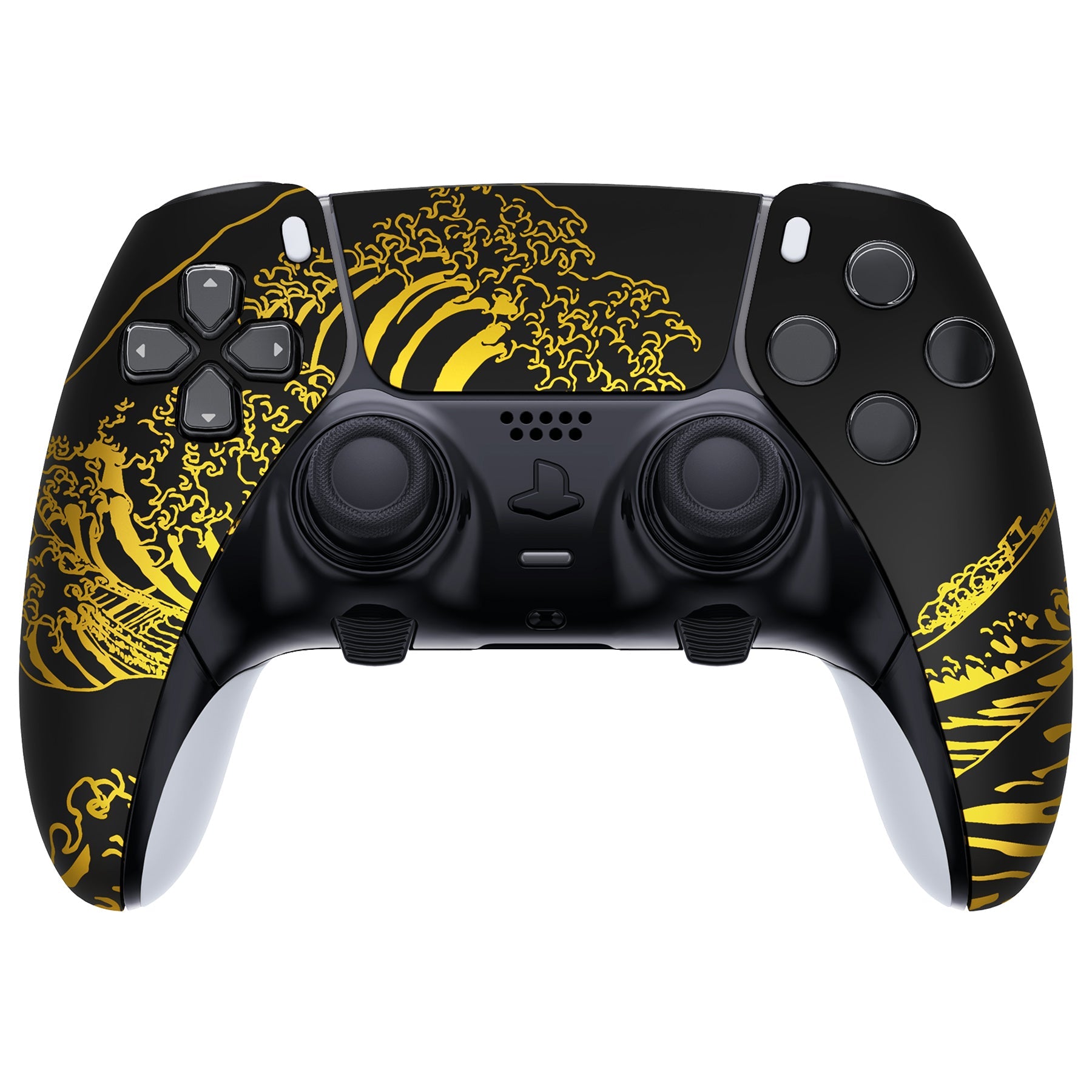 eXtremeRate Replacement Left Right Front Housing Shell with Touchpad Compatible with PS5 Edge Controller - The Great GOLDEN Wave Off Kanagawa - Black eXtremeRate