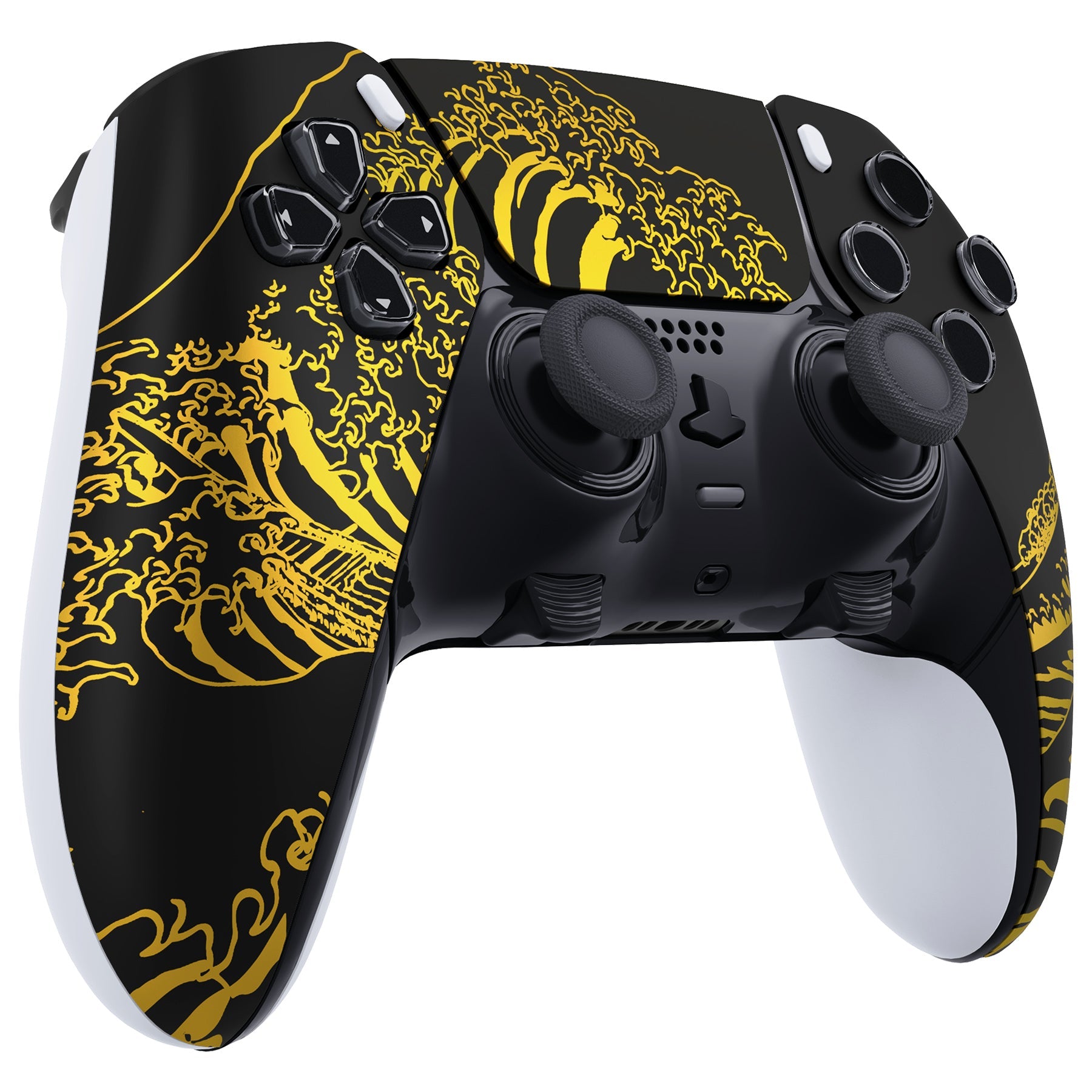 eXtremeRate Replacement Left Right Front Housing Shell with Touchpad Compatible with PS5 Edge Controller - The Great GOLDEN Wave Off Kanagawa - Black eXtremeRate