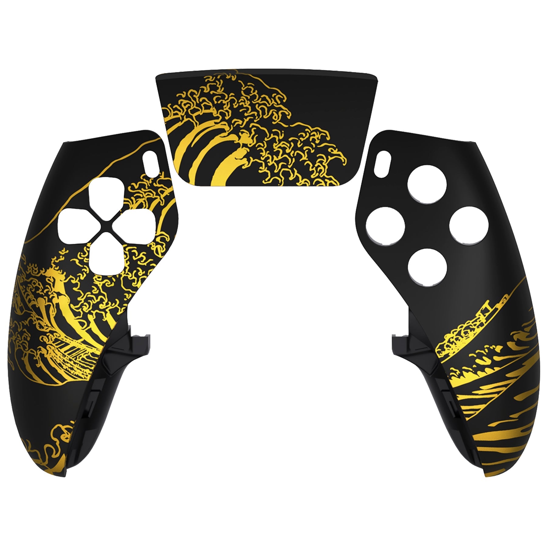 eXtremeRate Replacement Left Right Front Housing Shell with Touchpad Compatible with PS5 Edge Controller - The Great GOLDEN Wave Off Kanagawa - Black eXtremeRate