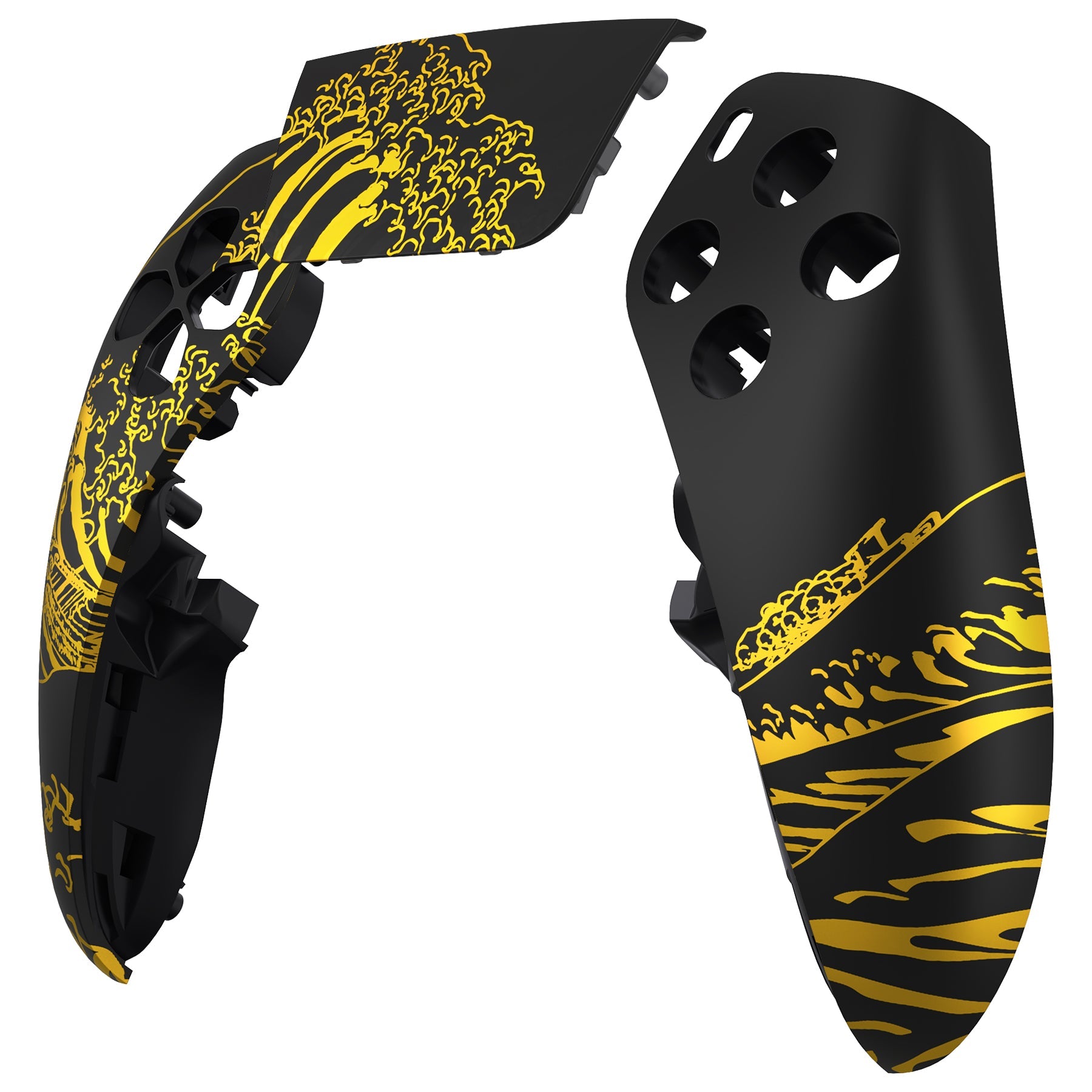 eXtremeRate Replacement Left Right Front Housing Shell with Touchpad Compatible with PS5 Edge Controller - The Great GOLDEN Wave Off Kanagawa - Black eXtremeRate