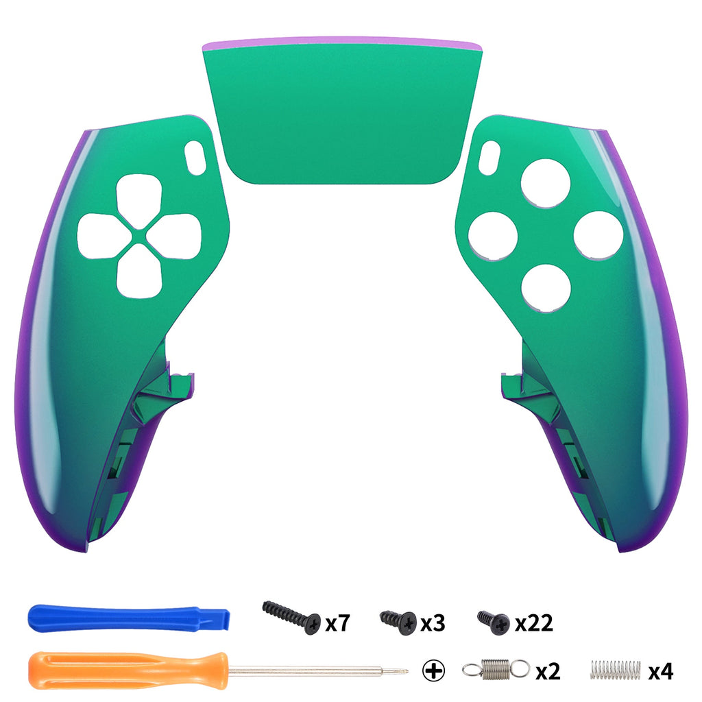 eXtremeRate Replacement Left Right Front Housing Shell with Touchpad Compatible with PS5 Edge Controller - Chameleon Green Purple eXtremeRate