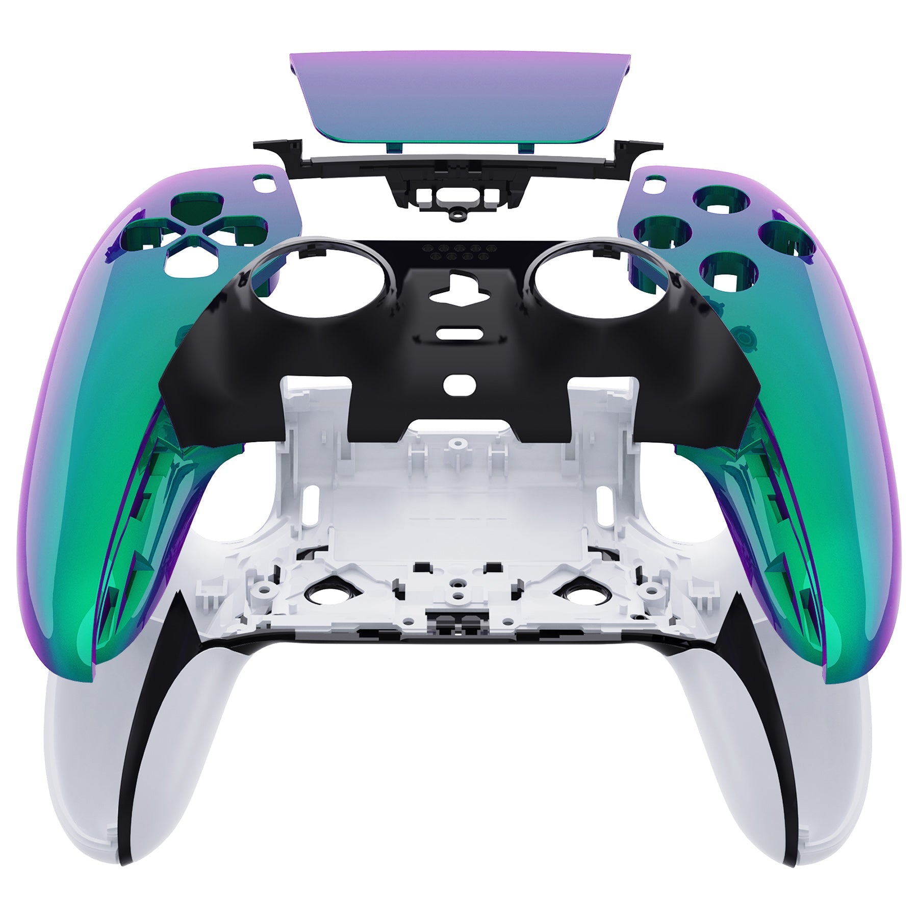 eXtremeRate Replacement Left Right Front Housing Shell with Touchpad Compatible with PS5 Edge Controller - Chameleon Green Purple eXtremeRate