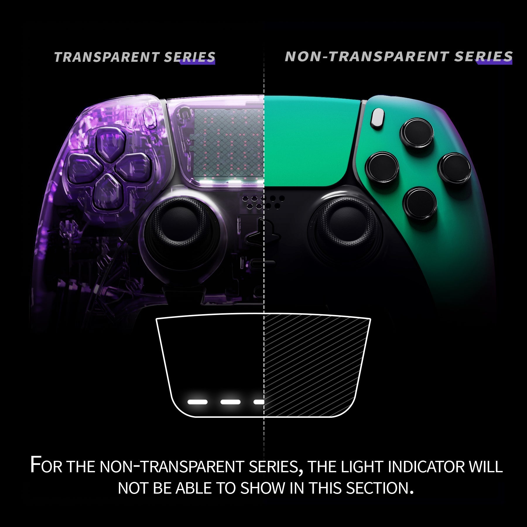 eXtremeRate Replacement Left Right Front Housing Shell with Touchpad Compatible with PS5 Edge Controller - Chameleon Green Purple eXtremeRate