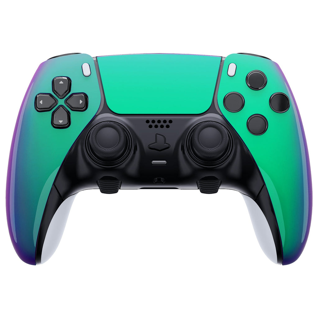 eXtremeRate Replacement Left Right Front Housing Shell with Touchpad Compatible with PS5 Edge Controller - Chameleon Green Purple eXtremeRate