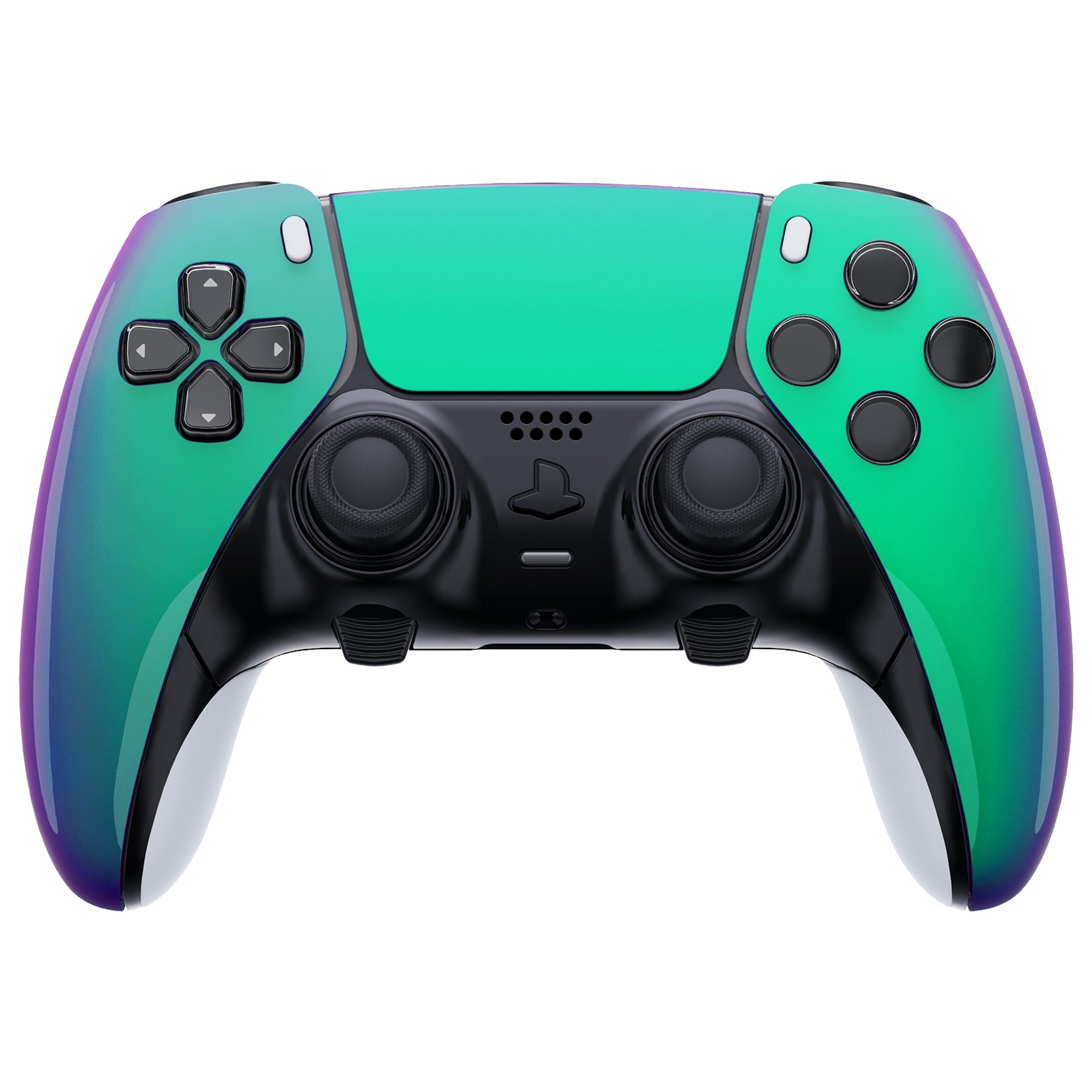 eXtremeRate Replacement Left Right Front Housing Shell with Touchpad Compatible with PS5 Edge Controller - Chameleon Green Purple eXtremeRate