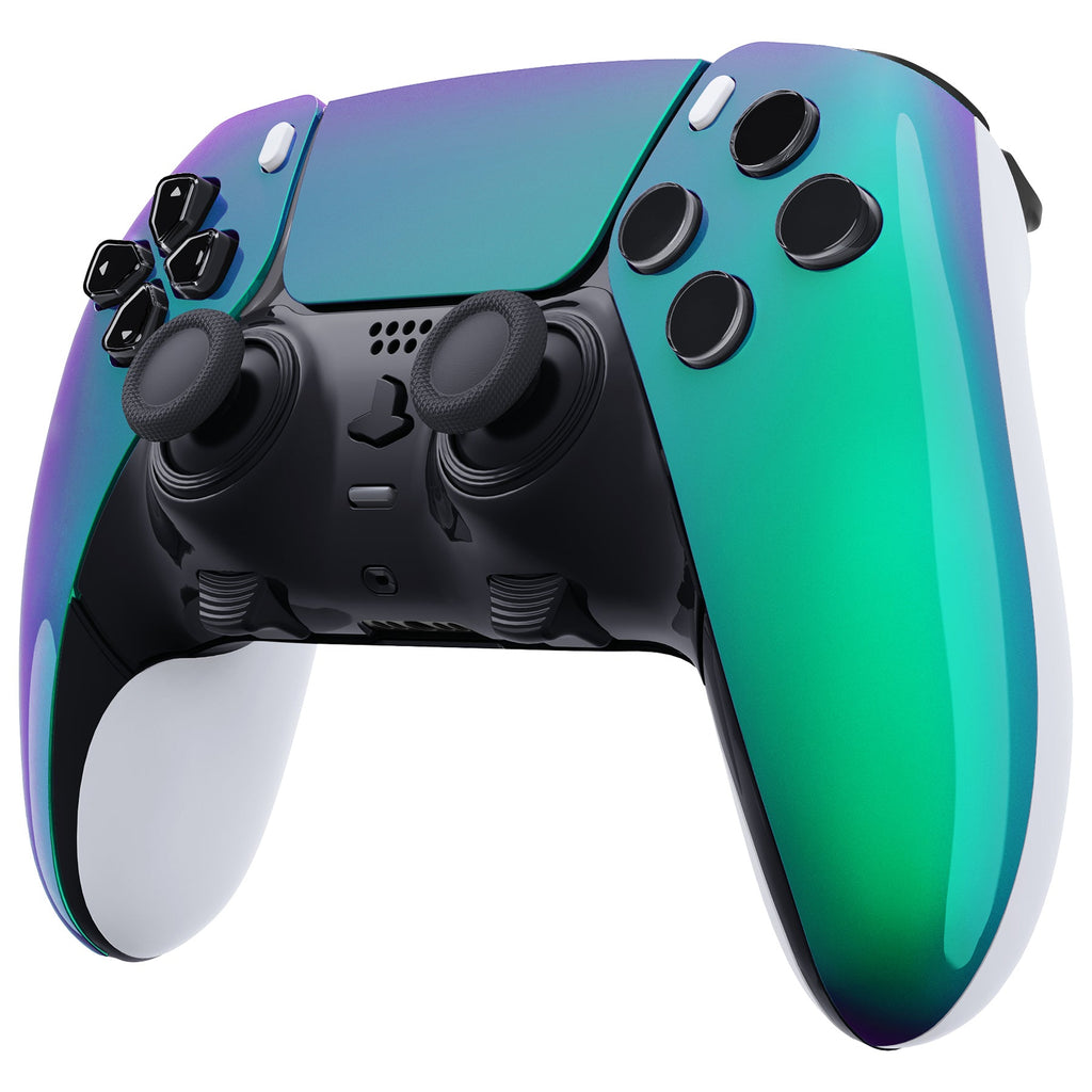 eXtremeRate Replacement Left Right Front Housing Shell with Touchpad Compatible with PS5 Edge Controller - Chameleon Green Purple eXtremeRate