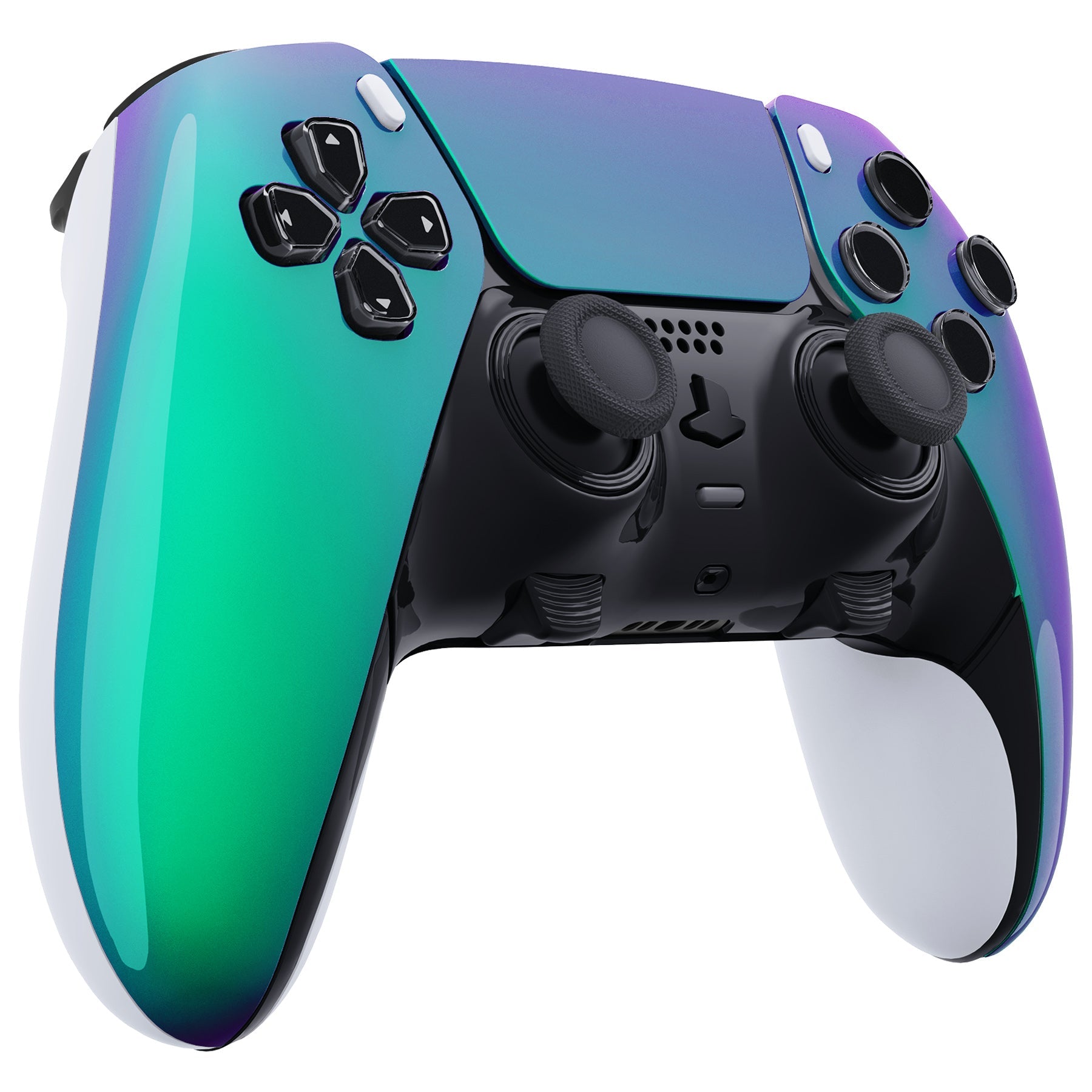 eXtremeRate Replacement Left Right Front Housing Shell with Touchpad Compatible with PS5 Edge Controller - Chameleon Green Purple eXtremeRate