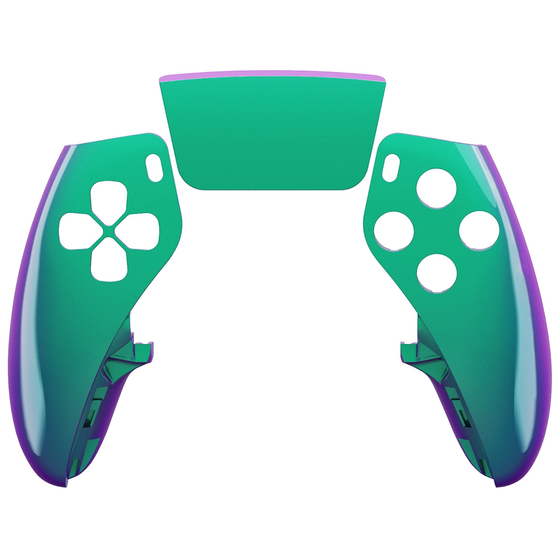 eXtremeRate Replacement Left Right Front Housing Shell with Touchpad Compatible with PS5 Edge Controller - Chameleon Green Purple eXtremeRate