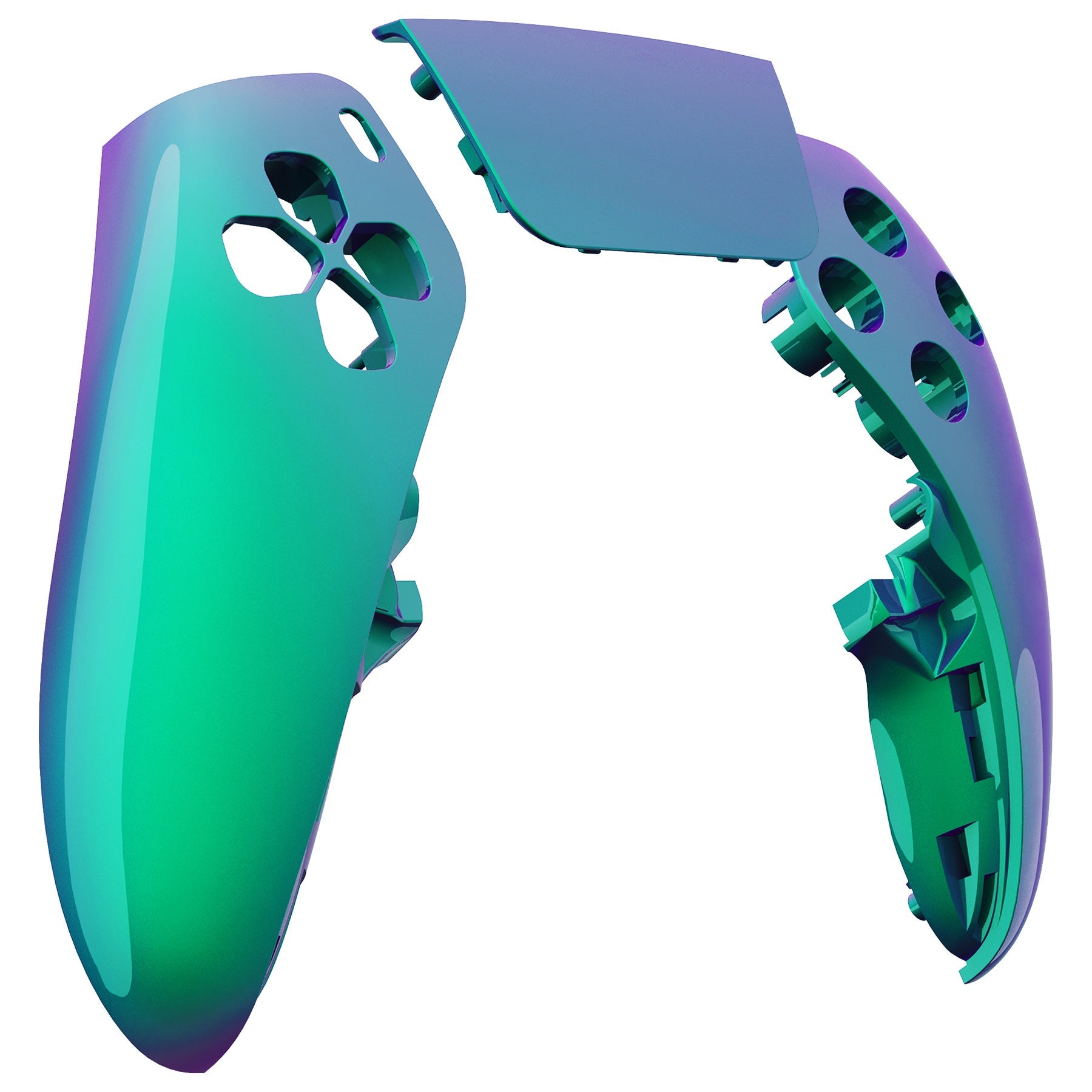 eXtremeRate Replacement Left Right Front Housing Shell with Touchpad Compatible with PS5 Edge Controller - Chameleon Green Purple eXtremeRate