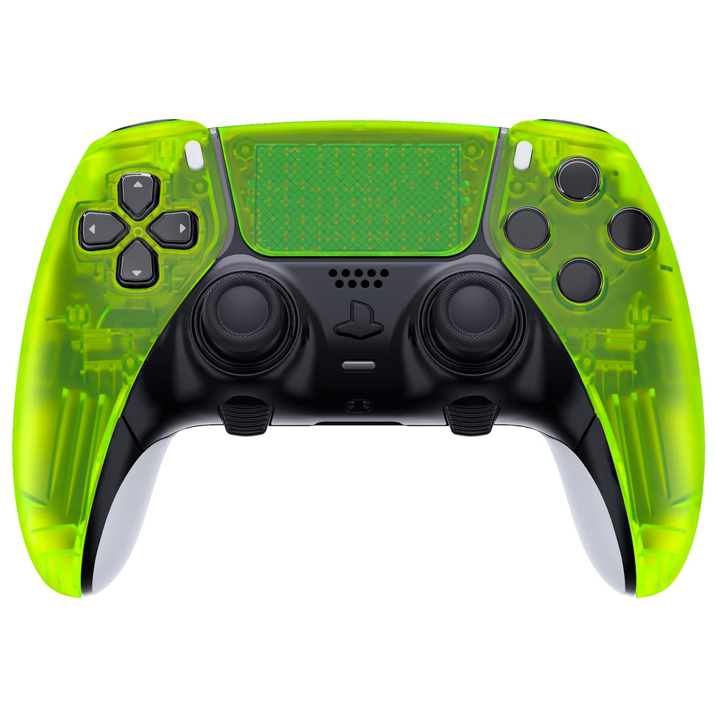 eXtremeRate Replacement Left Right Front Housing Shell with Touchpad Compatible with PS5 Edge Controller - Clear Lime Green eXtremeRate