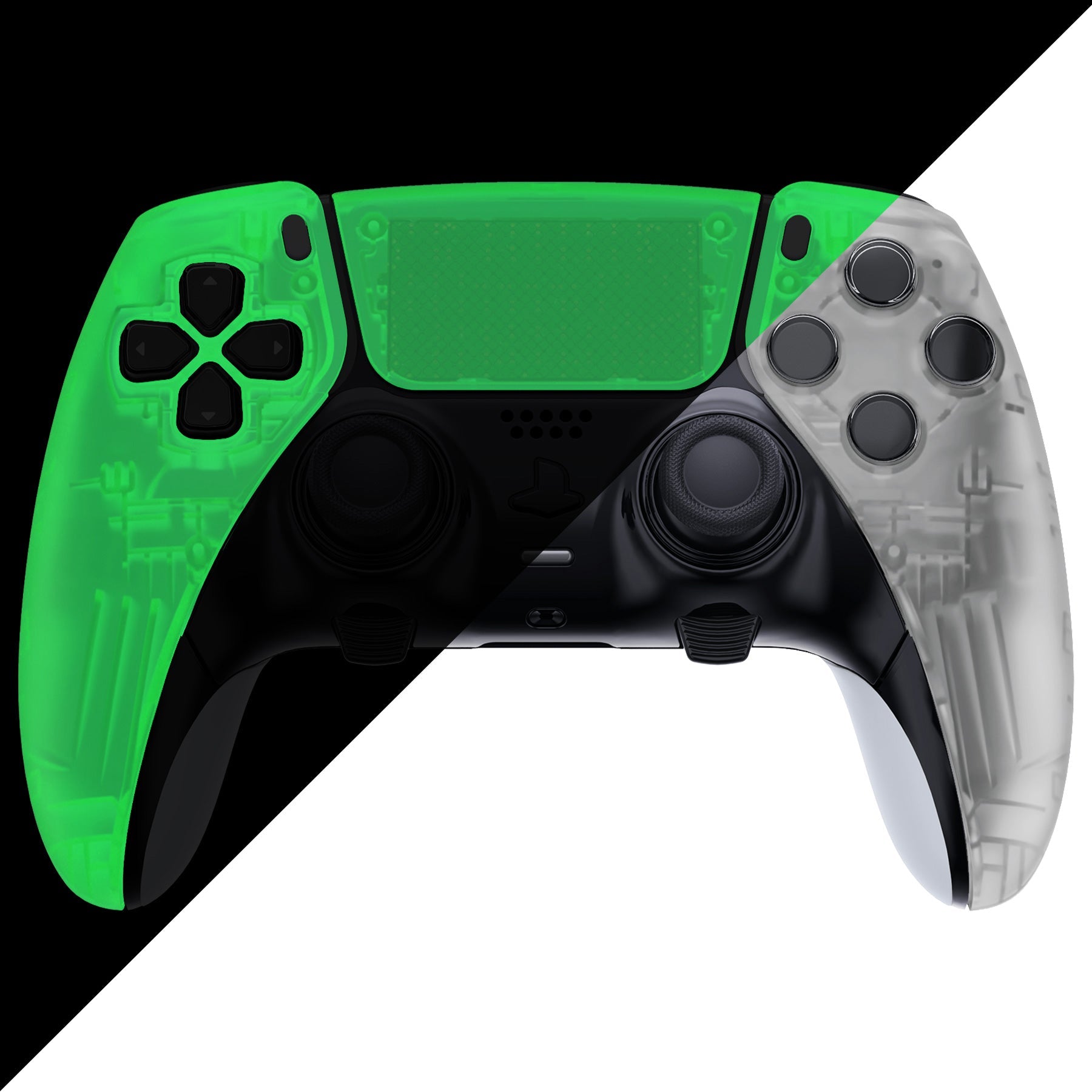 eXtremeRate Replacement Left Right Front Housing Shell with Touchpad Compatible with PS5 Edge Controller - Glow in Dark - Green eXtremeRate