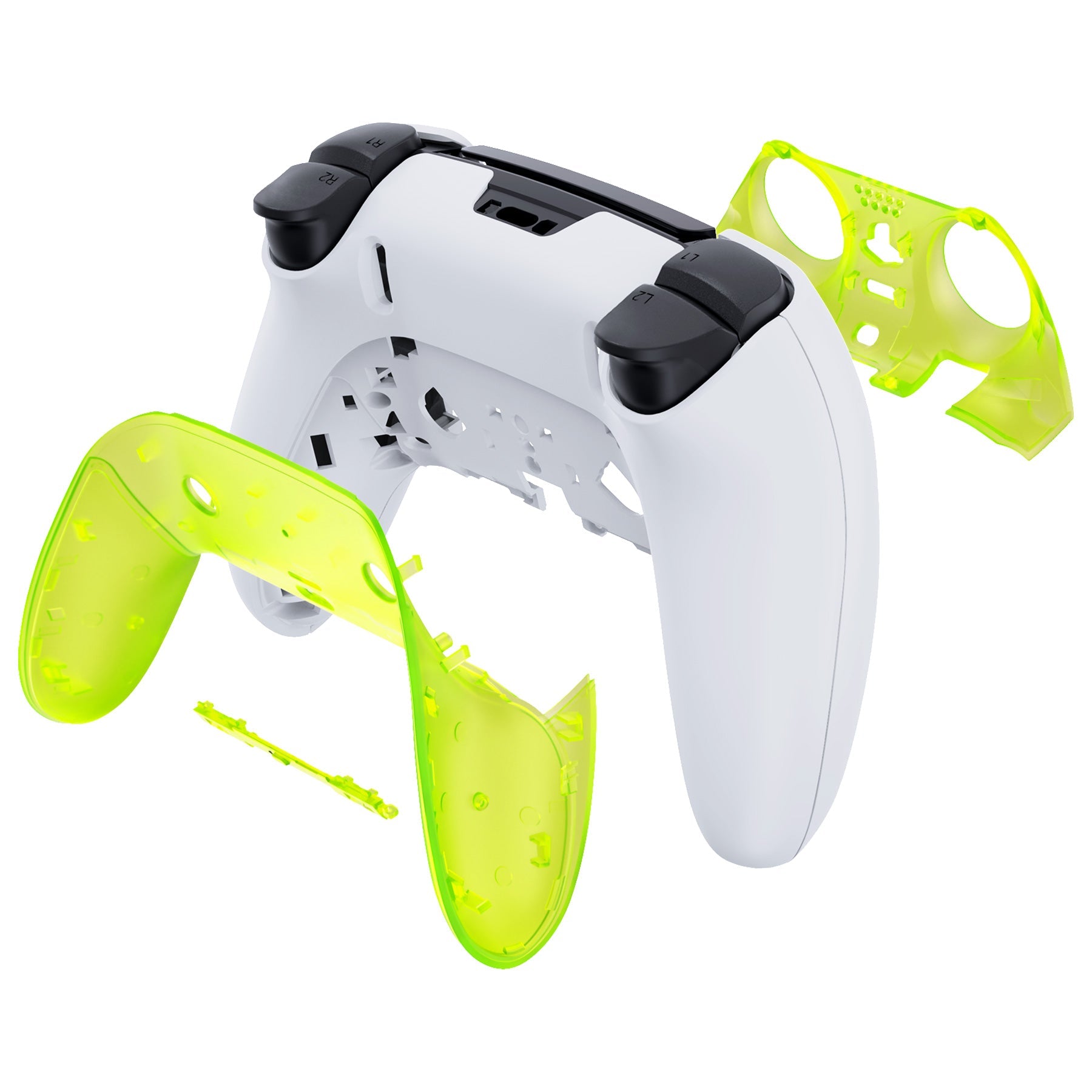 eXtremeRate Replacement Top Bottom Decorative Trim Shell Compatible with PS5 Edge Controller - Clear Lime Green eXtremeRate